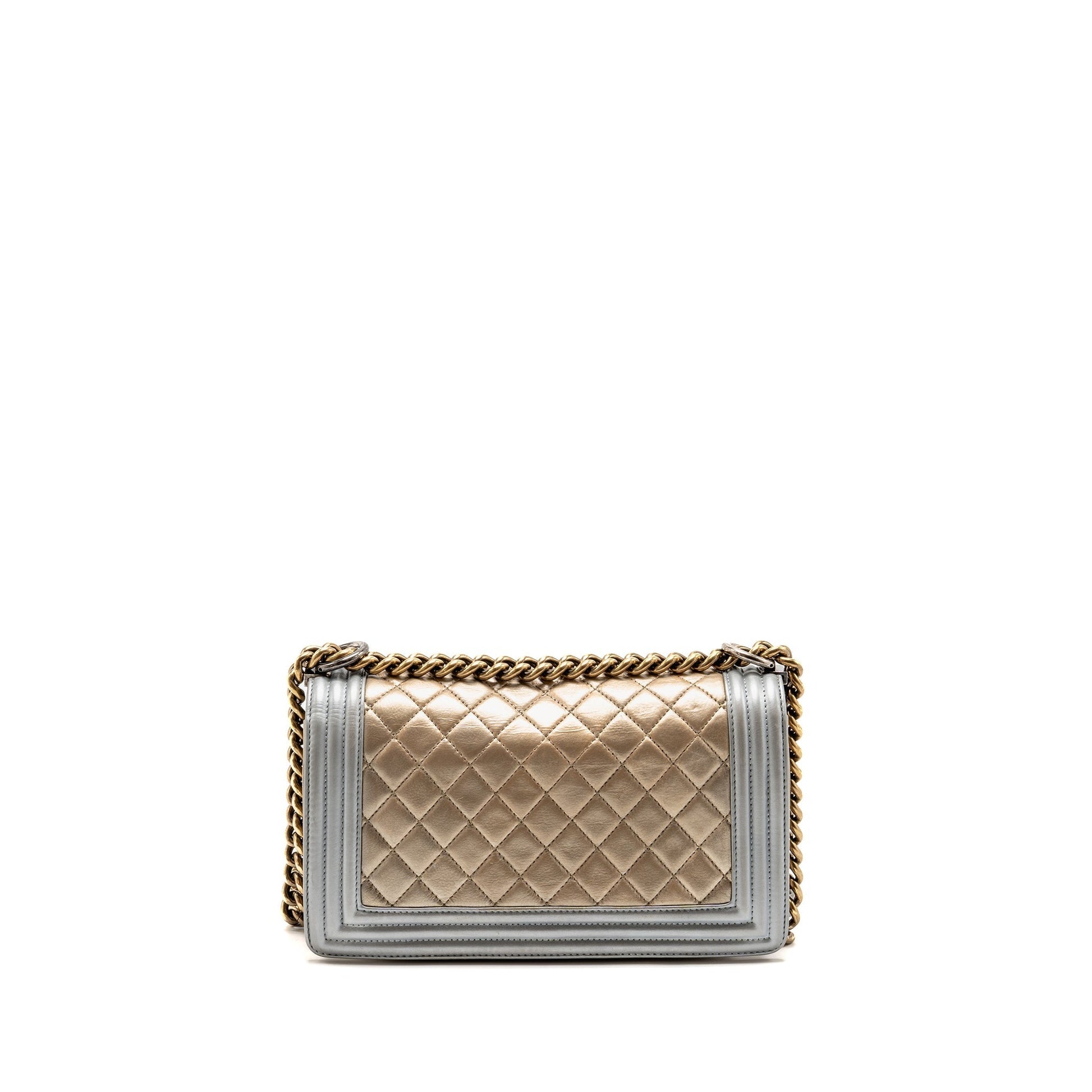 Chanel Boy oloured Hardware Gold Silver Leather Handbag