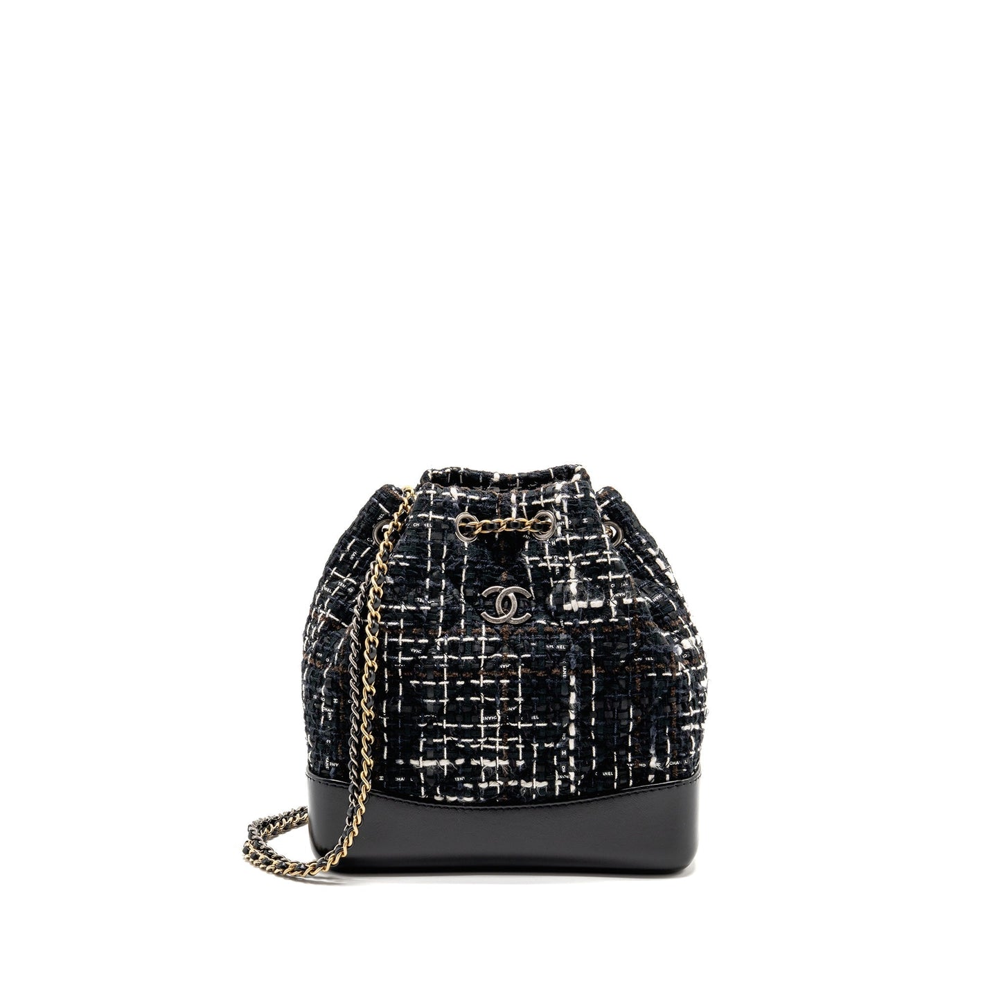 Chanel Gabrielle Tweed Backpack Hardware Multicolour Black White Brown Small