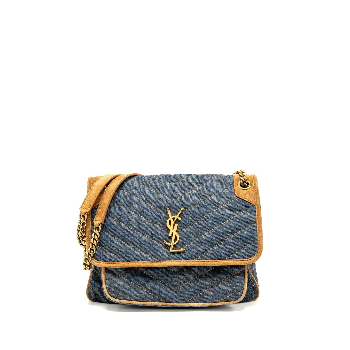 YSL Saint Laurent Niki Purse Shoulder Bag Denim Blue