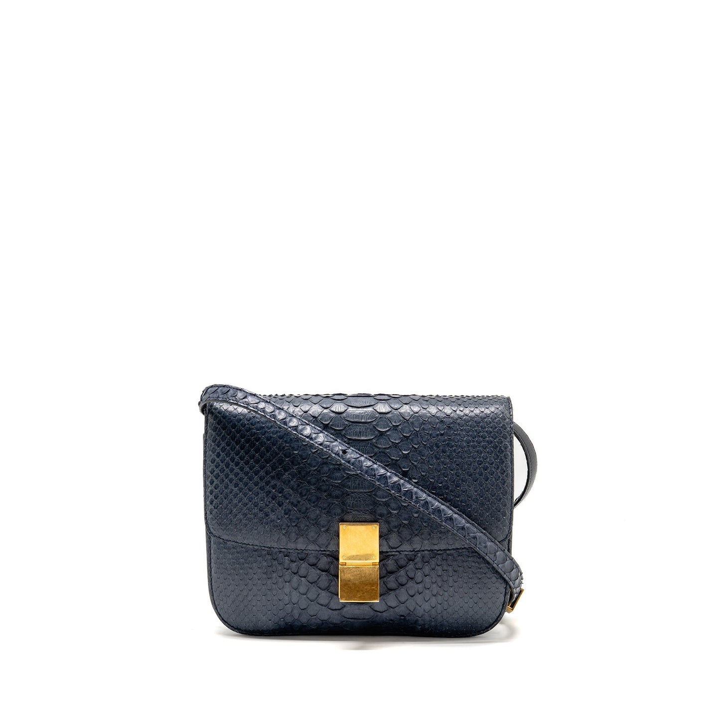 Celine Classic Box Purse Python Navy Handbag Medium Travel Bag