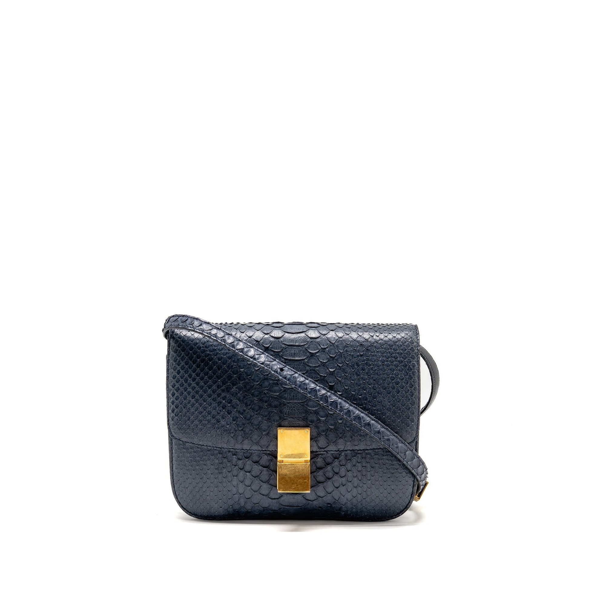 Celine Classic Box Purse Python Navy Handbag Medium Travel Bag