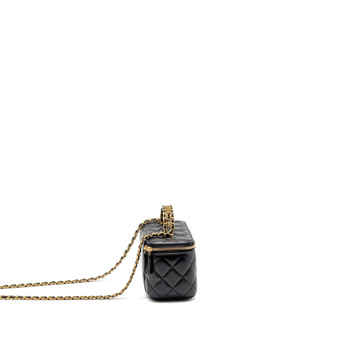 Chanel letter twist top handle long vanity Black Handbag