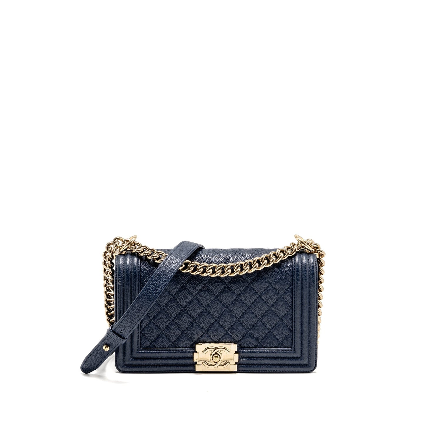 Chanel Boy Caviar Navy LGHW Handbag