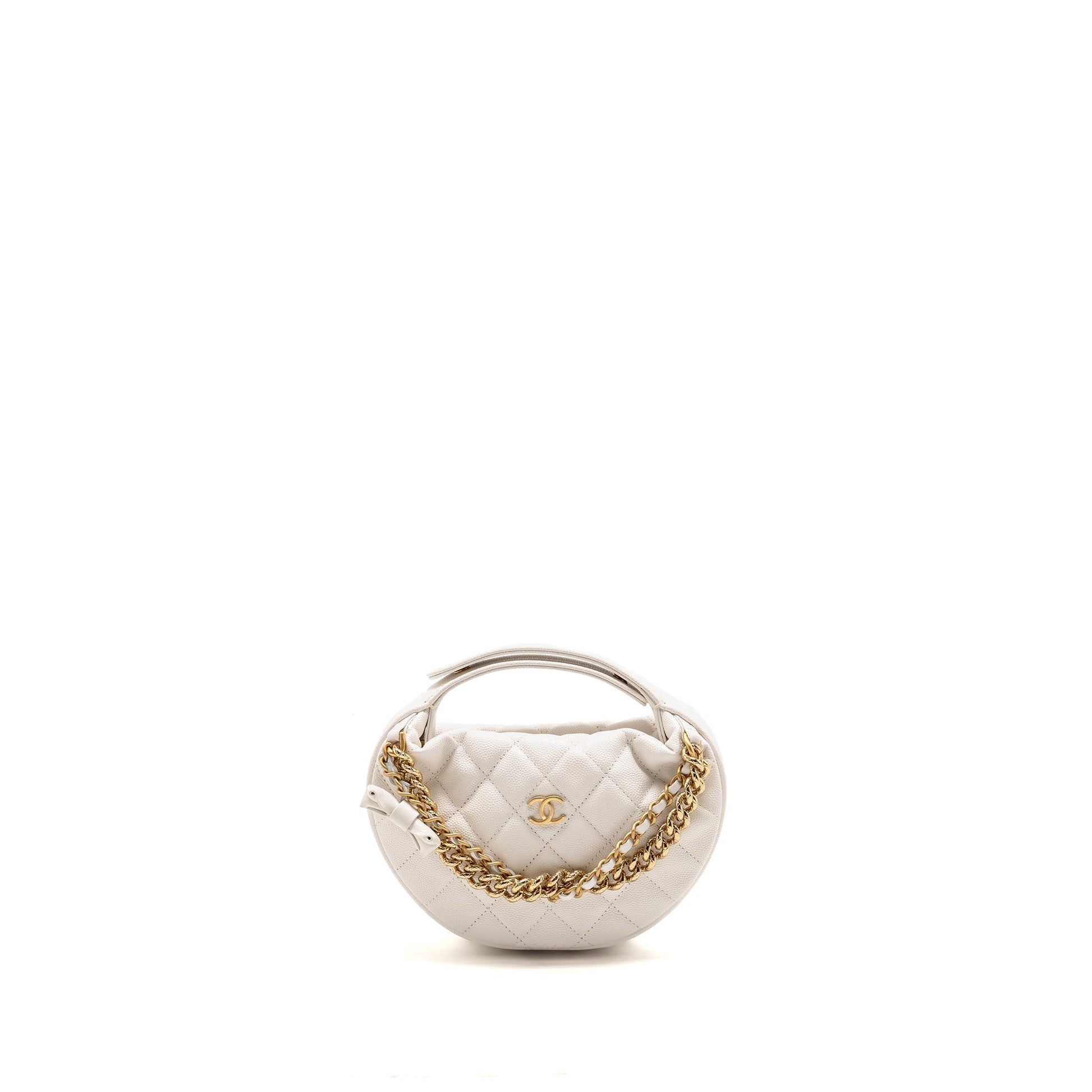 Chanel 24S Round Bow Caviar GHW Microchip White Mini Bag