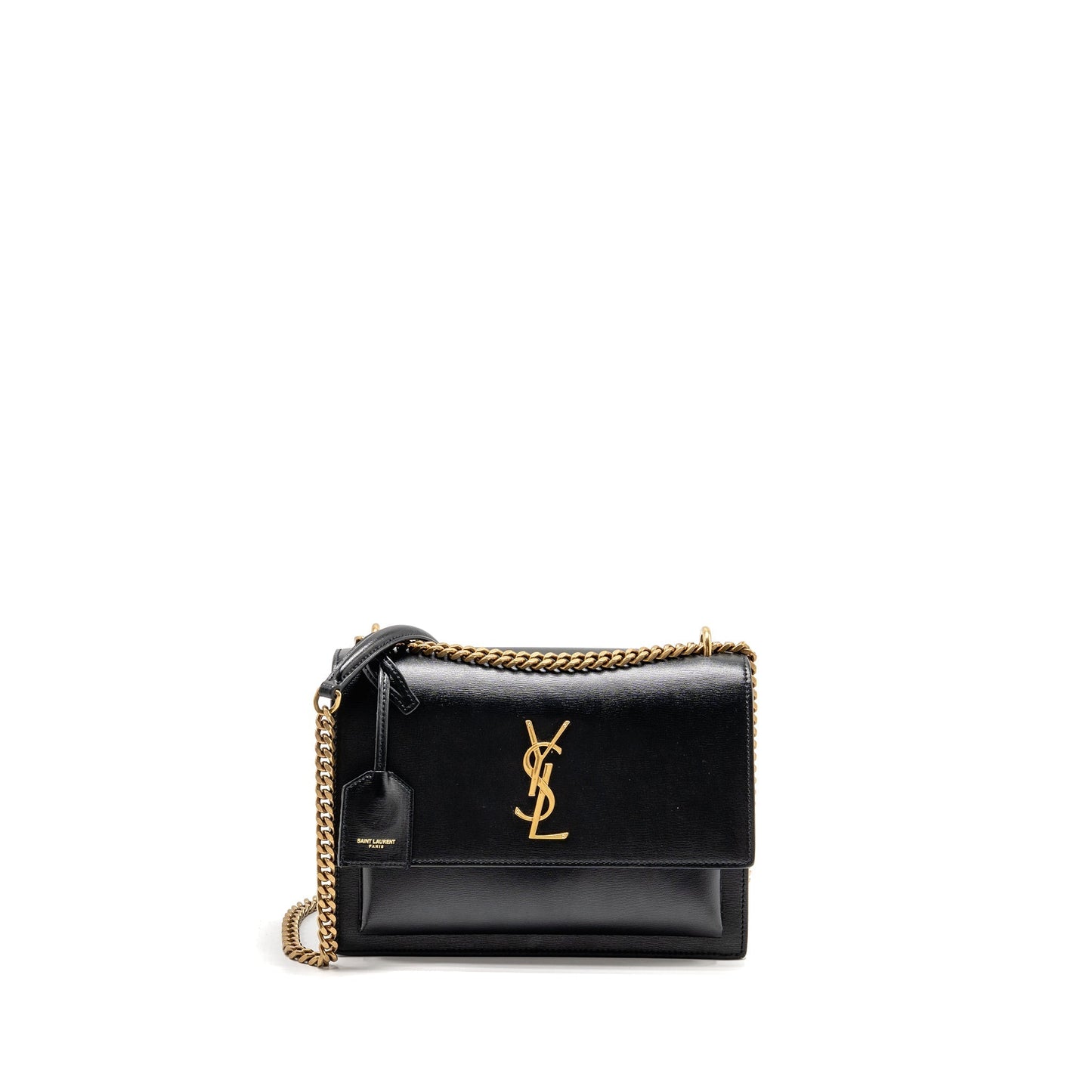 YSL Saint Laurent Sunset Purse Smooth Travel Bag Leather Black
