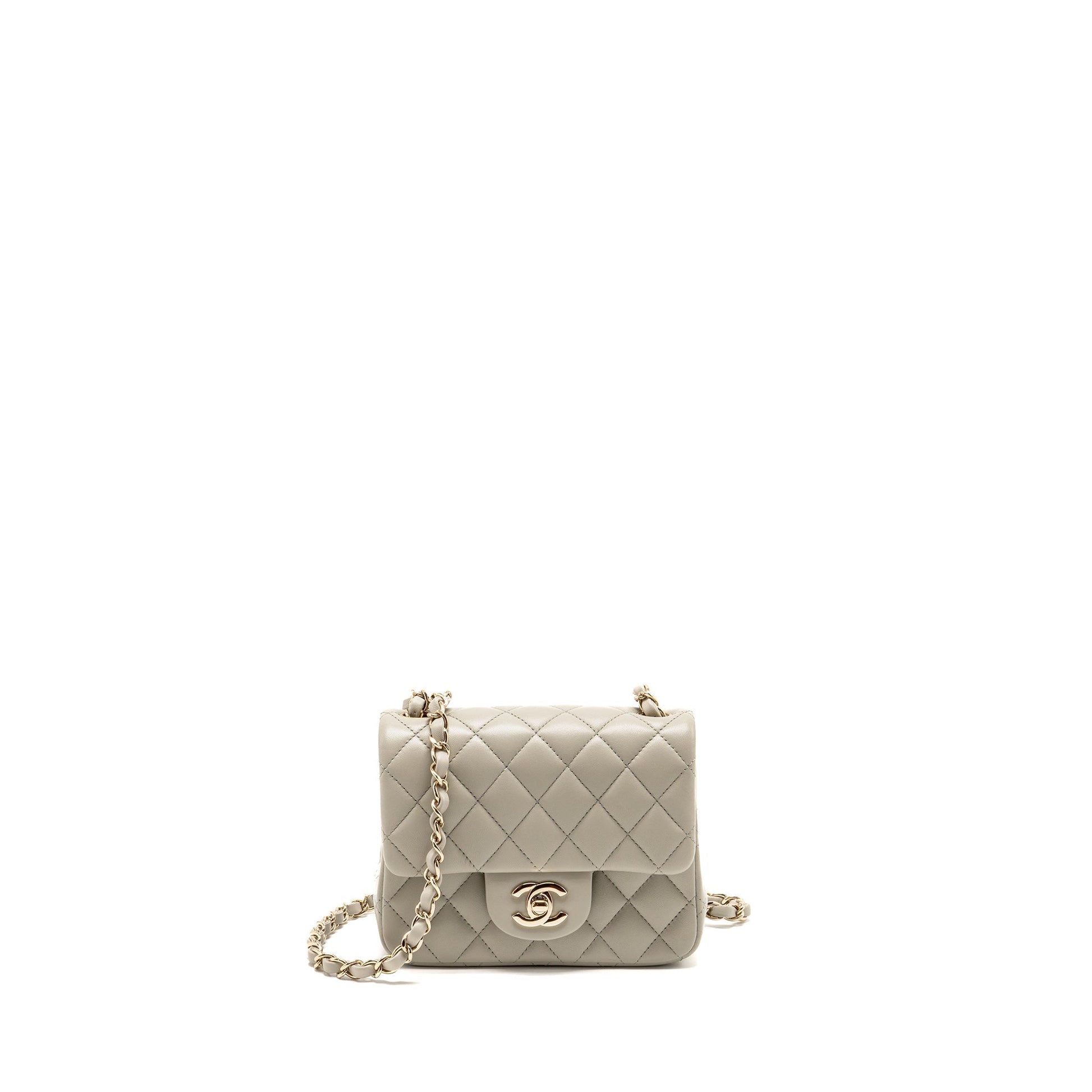 Chanel 22C Square Flap Lambskin Light LGHW Grey Shoulder Bag