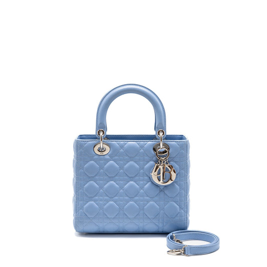 Dior Lady Lambskin Light Handbag Blue Medium Travel Bag