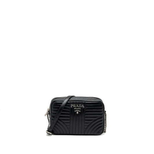 Prada Diagramme Camera Crossbody Purse Calfskin Ruthenium Hardware Black Crossbody Bag