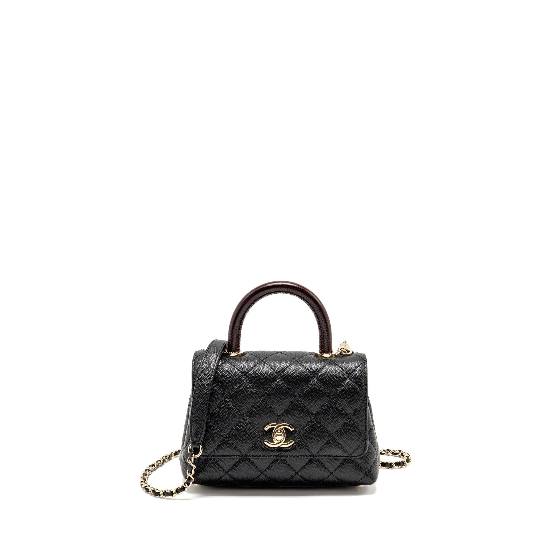 Chanel Coco handle caviar burgundy handle LGHW Black Mini Bag Lghw Microchip