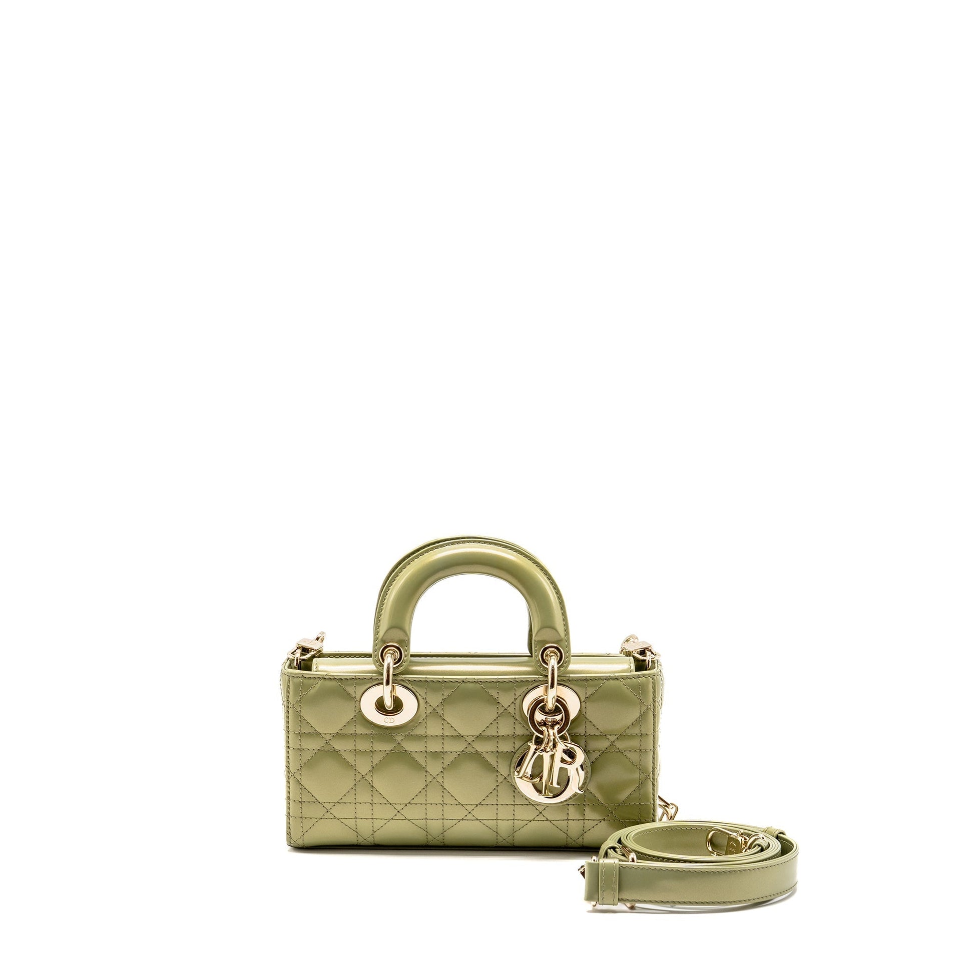 Dior Lady D Joy Purse Cannage Patent Iridescent Leather Green Travel Bag