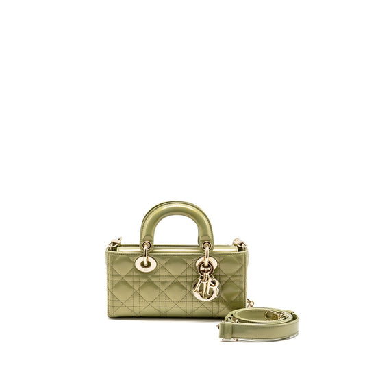 Dior Lady D Joy Purse Cannage Patent Iridescent Leather Green Travel Bag