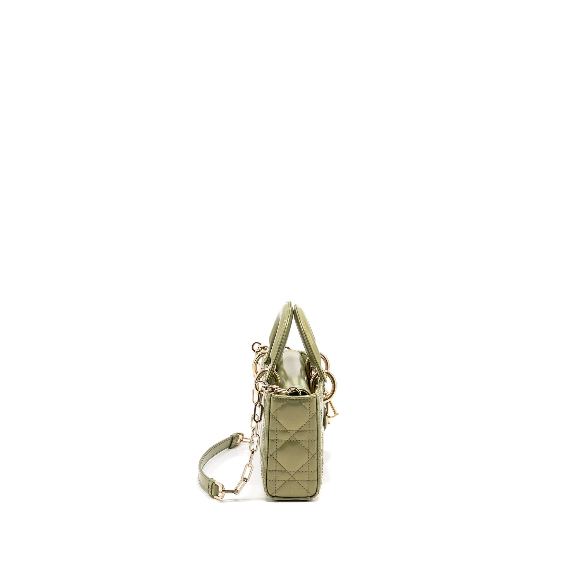 Dior Lady D Joy Purse Cannage Patent Iridescent Leather Green Travel Bag