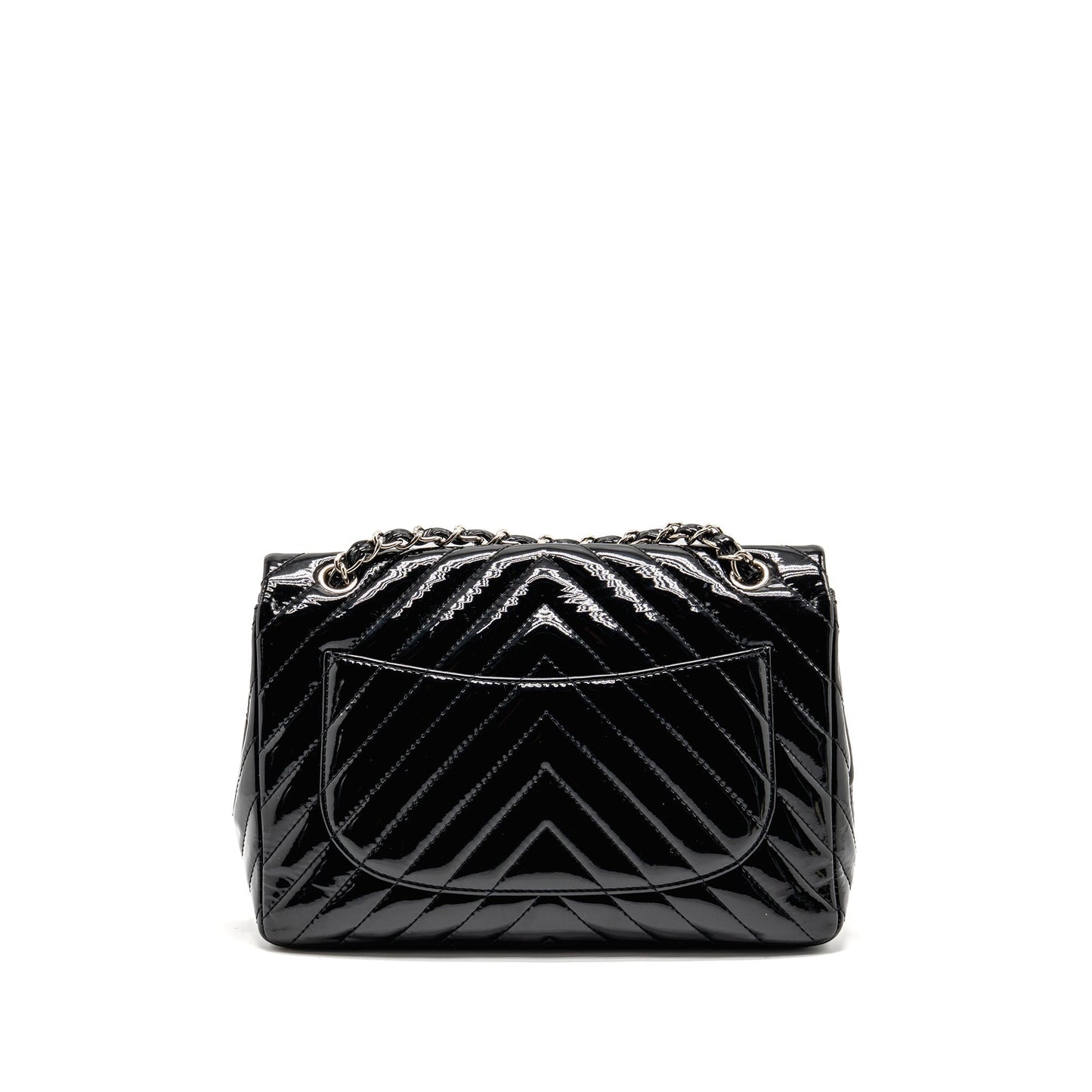 Chanel chevron jumbo single flap patent SHW Black Shoulder Bag