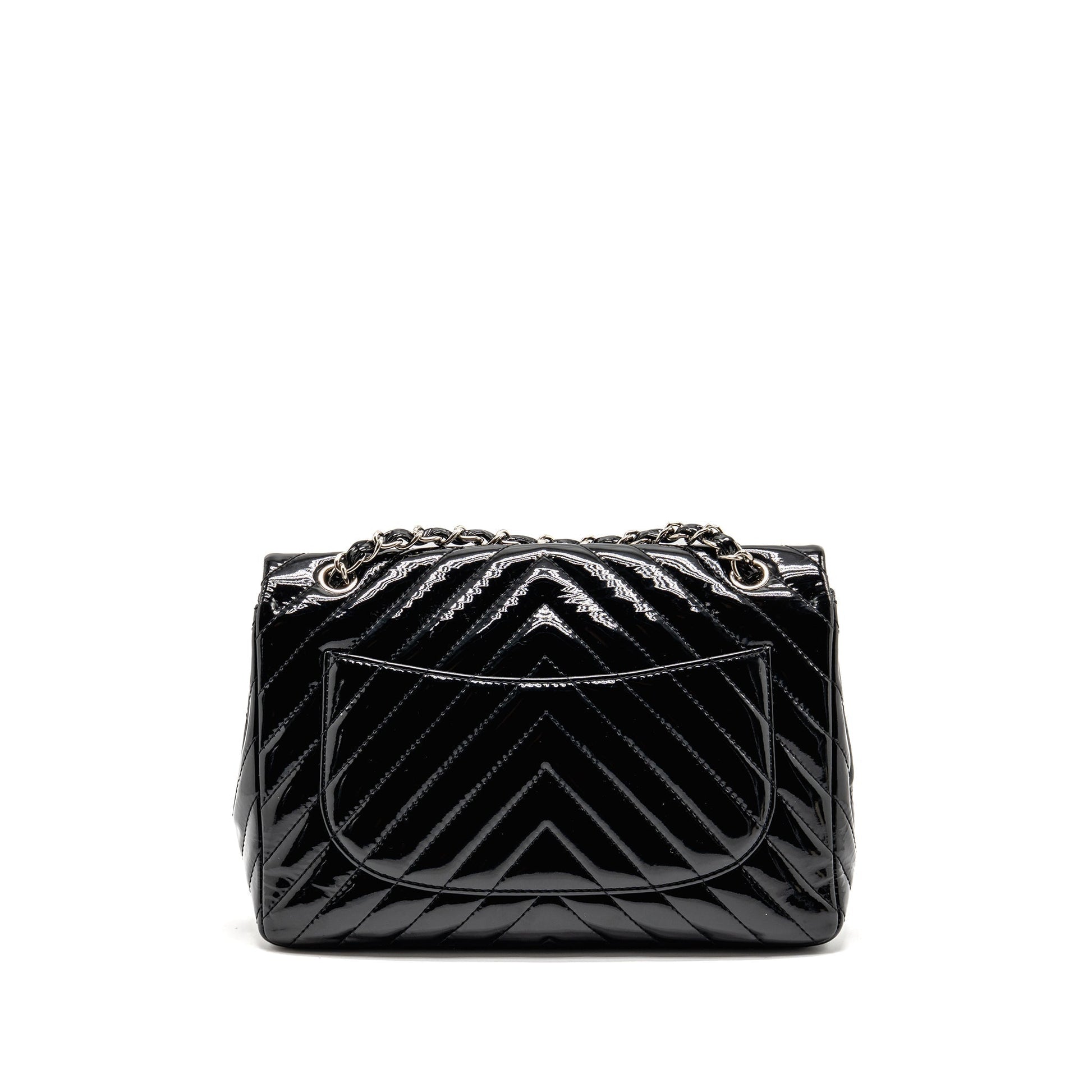Chanel chevron jumbo single flap patent SHW Black Shoulder Bag