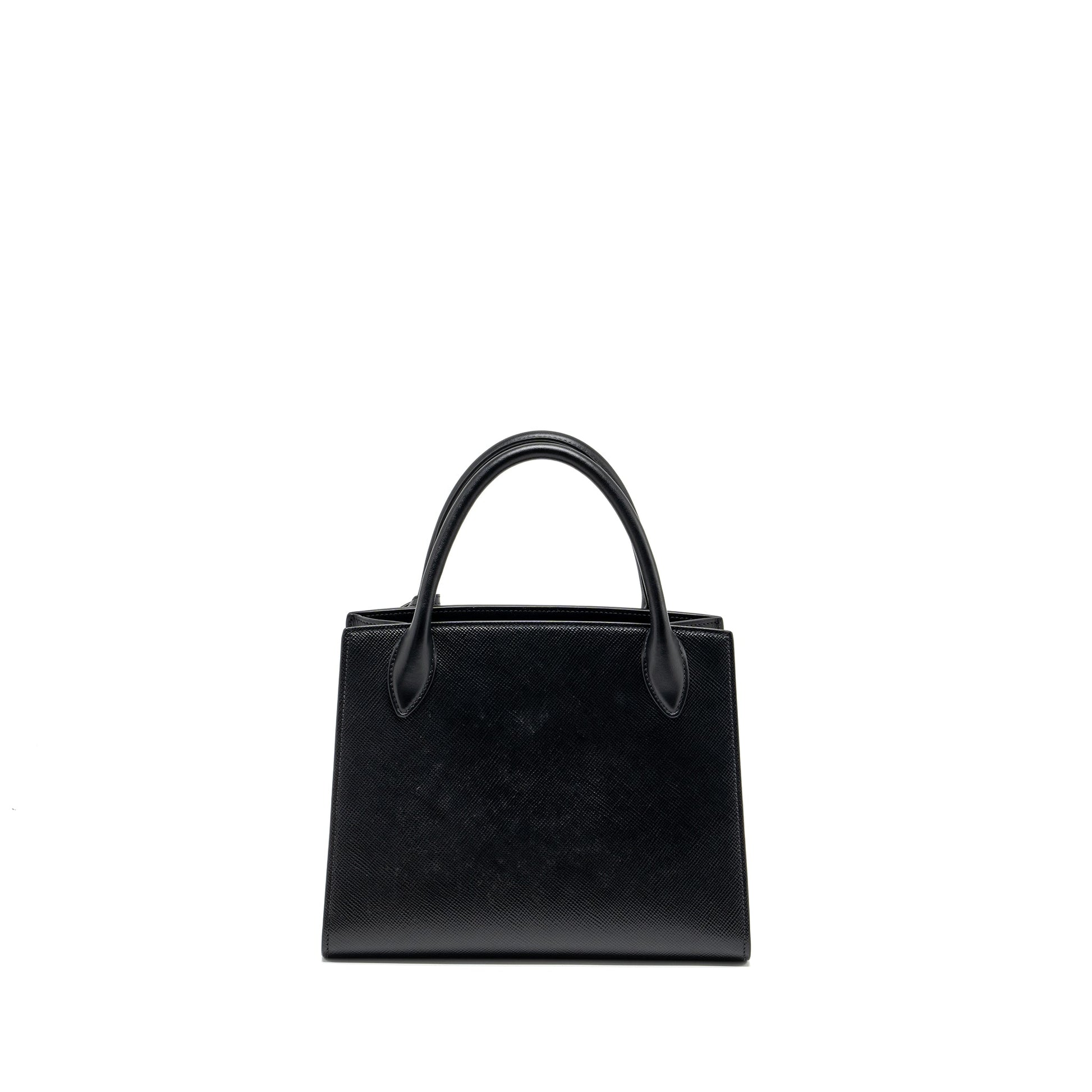 Prada Monochrome Tote Purse Saffiano Calfskin Handbag Black Small Tote Bag