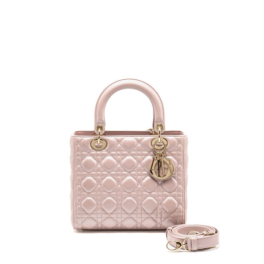 Dior Lady Lambskin Iridescent Handbag Pink Medium Travel Bag