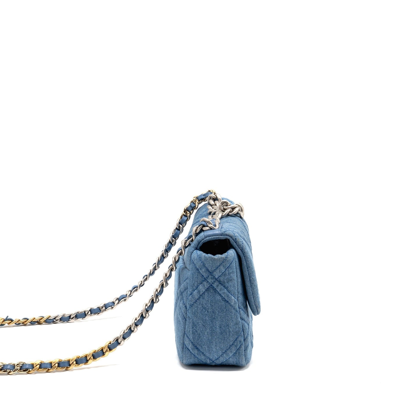 Chanel 19 Denim Light Multicoloured Hardware microchip Blue Small Handbag