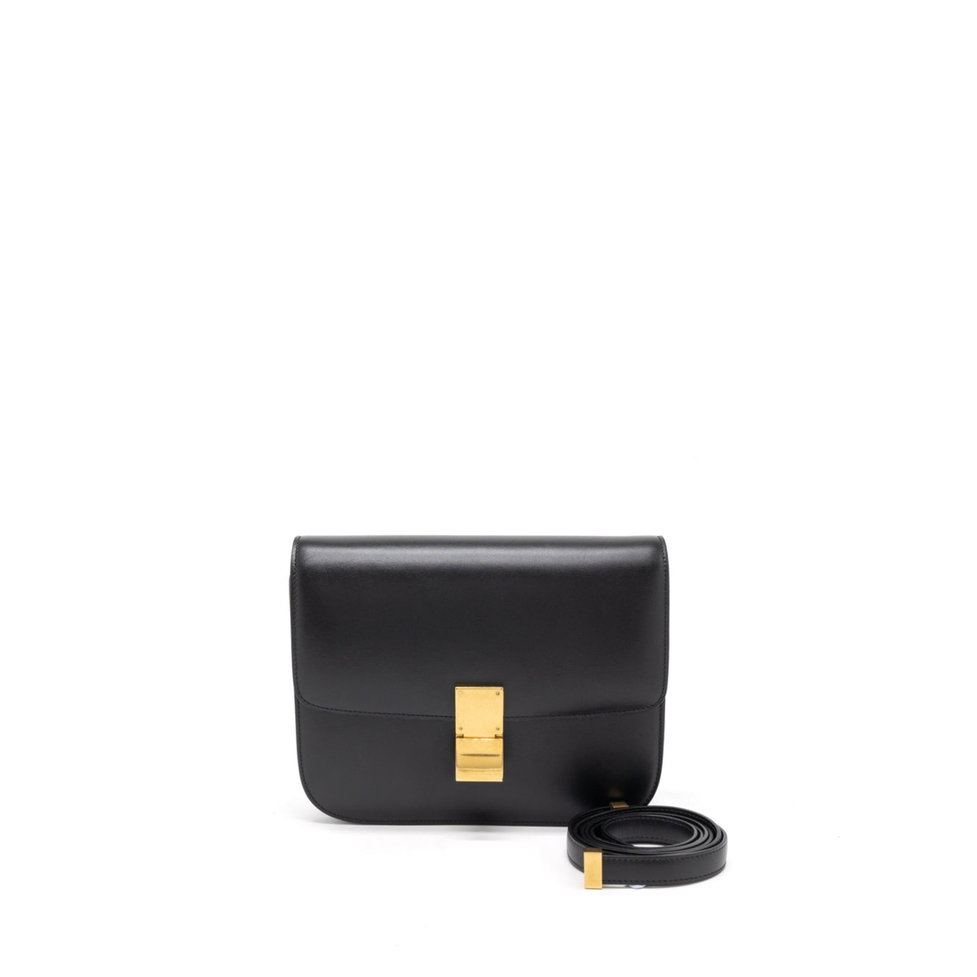 Celine Classic Box Calfskin Brushed Handbag Black Medium Travel Bag
