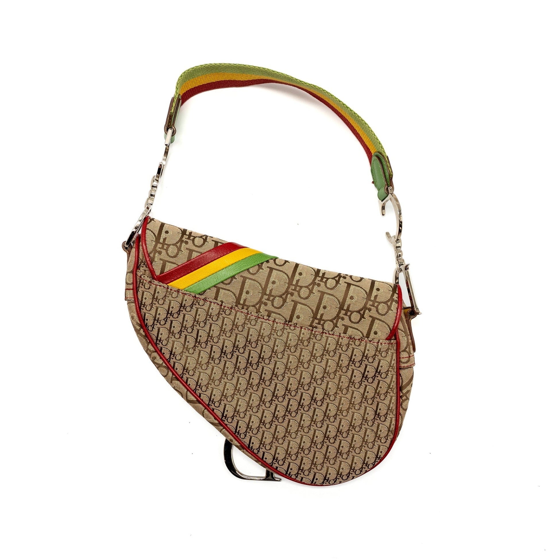 Dior Saddle Purse Multicolour Handbag Leather Canvas Travel Bag