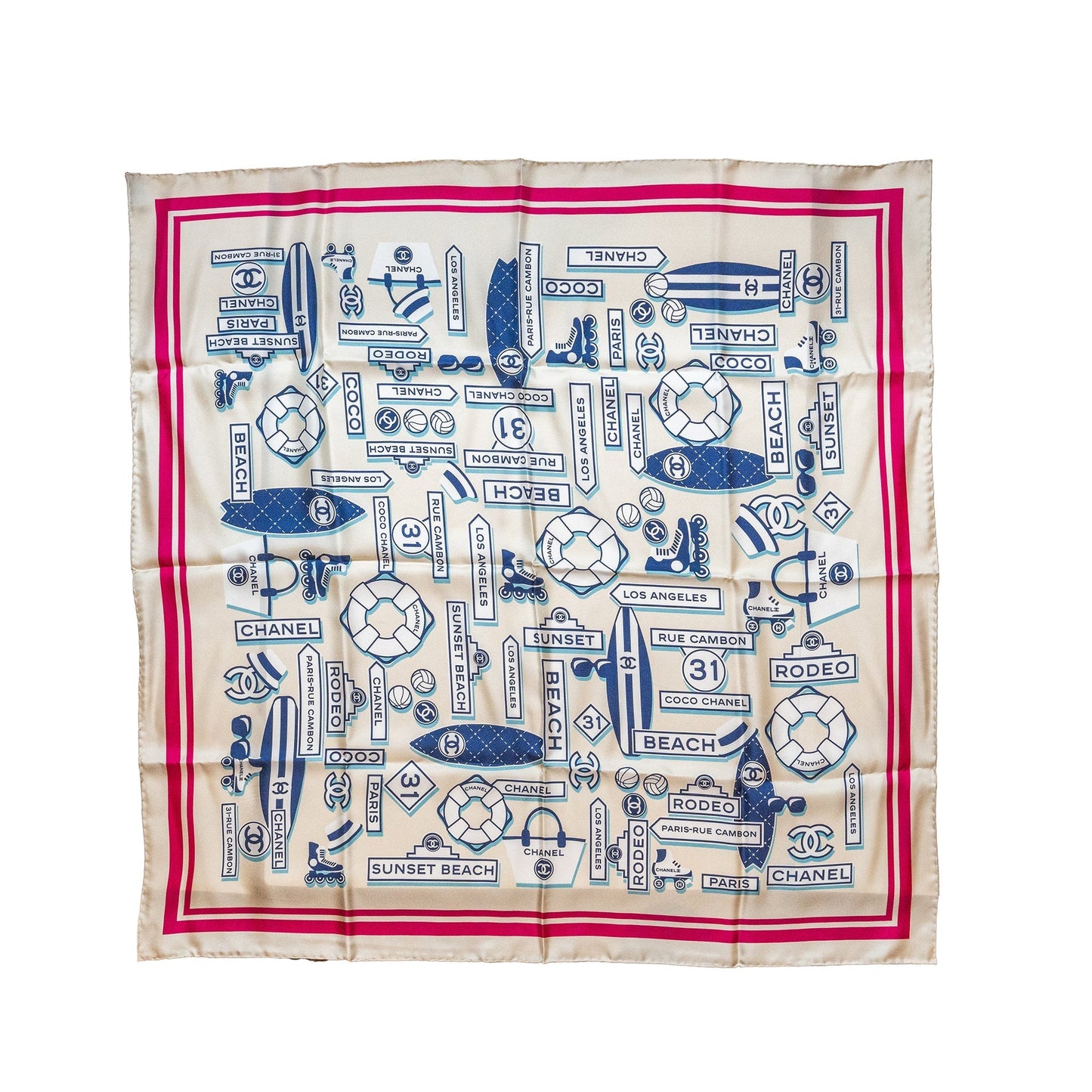 Chanel Holiday Pattern Square Silk Scarf Multicolour White