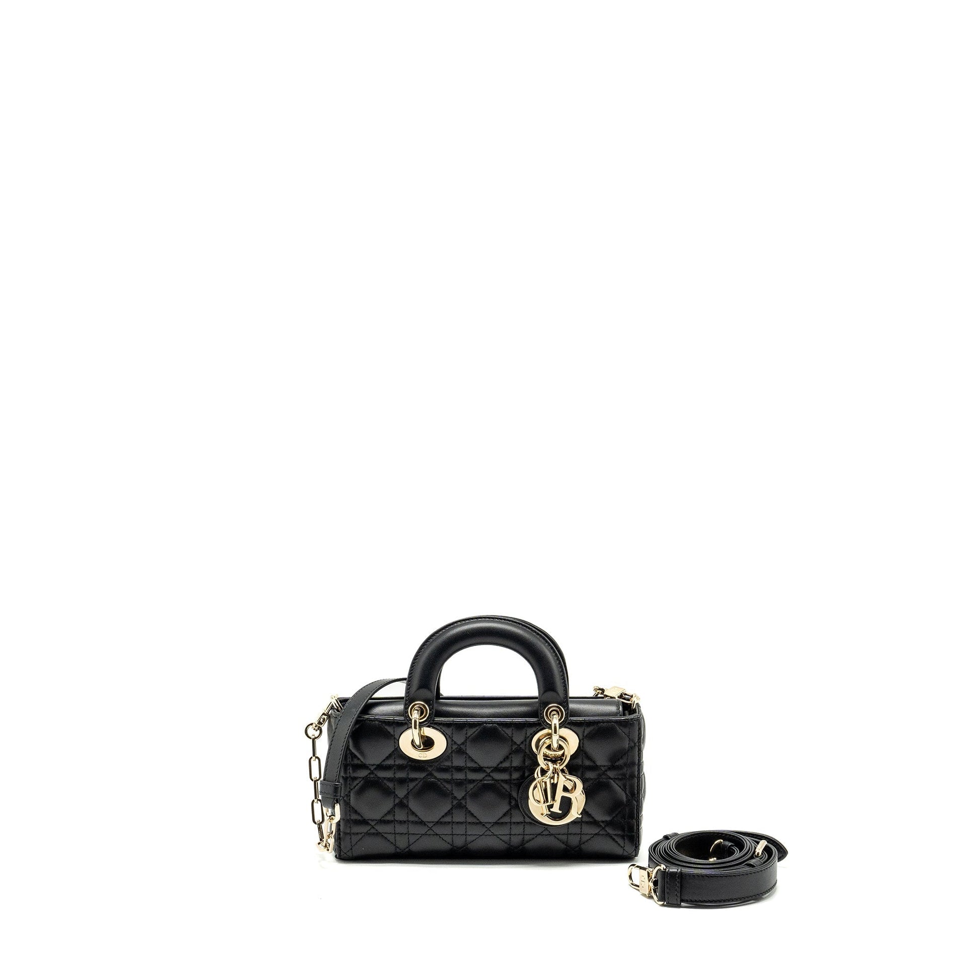 Dior Lady D Joy Purse Lambskin Handbag Black Small Travel Bag
