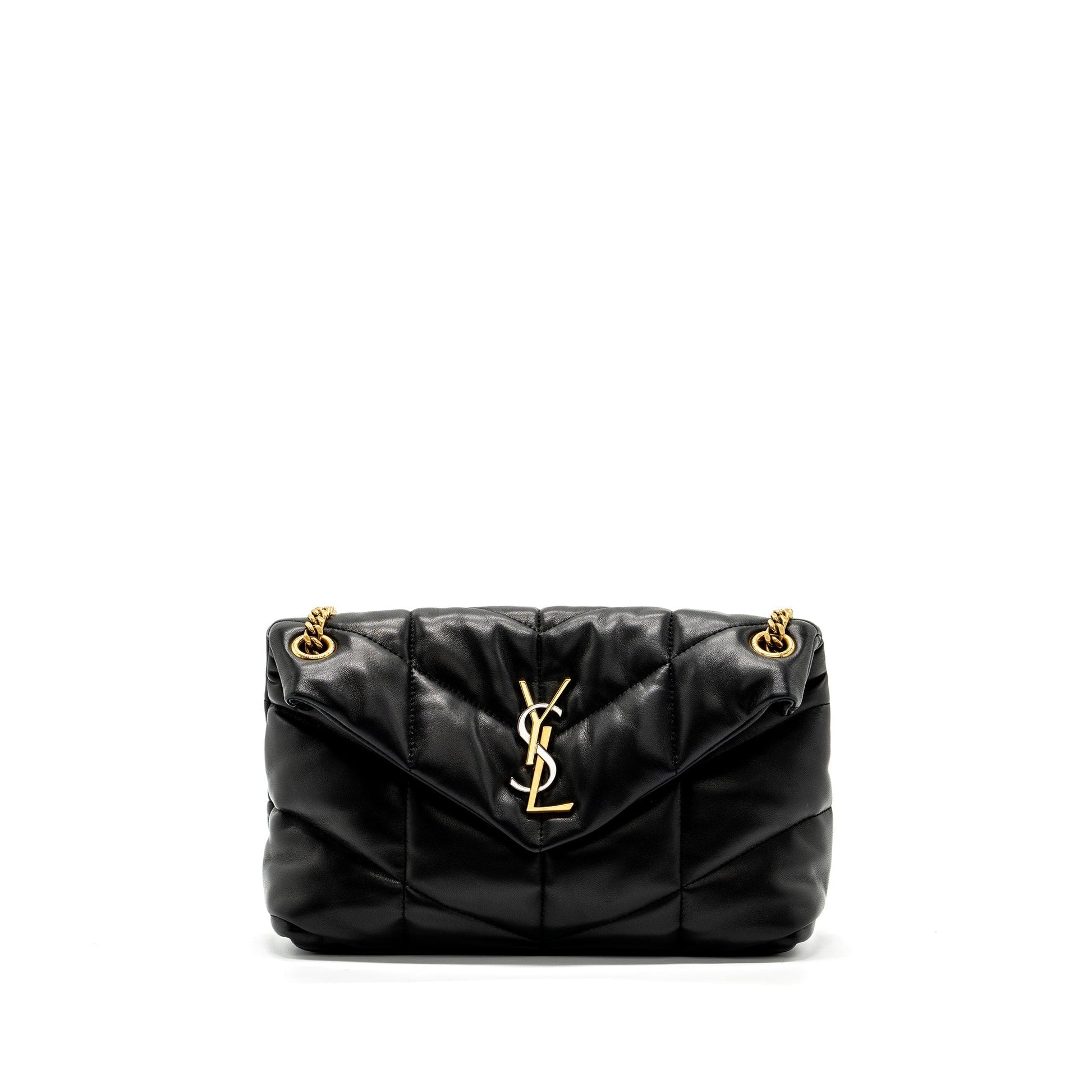 YSL Saint Laurent Puffer Purse Nappa Multicolour Hardware Travel Bag Black Small