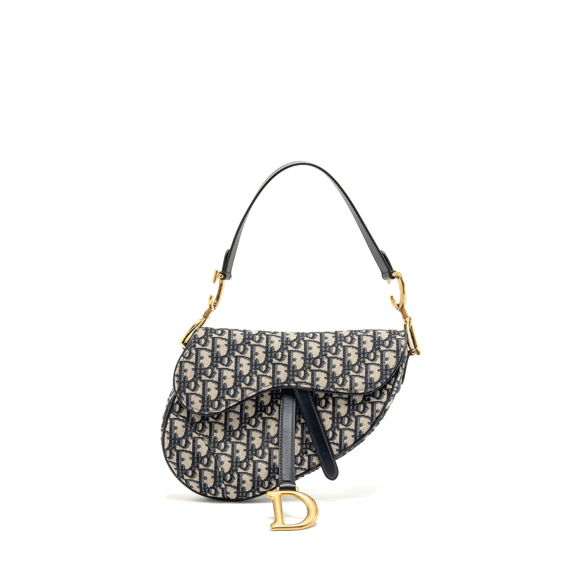 Dior Saddle Purse Oblique Jacquard Calfskin Handbag Canvas Blue Travel Bag