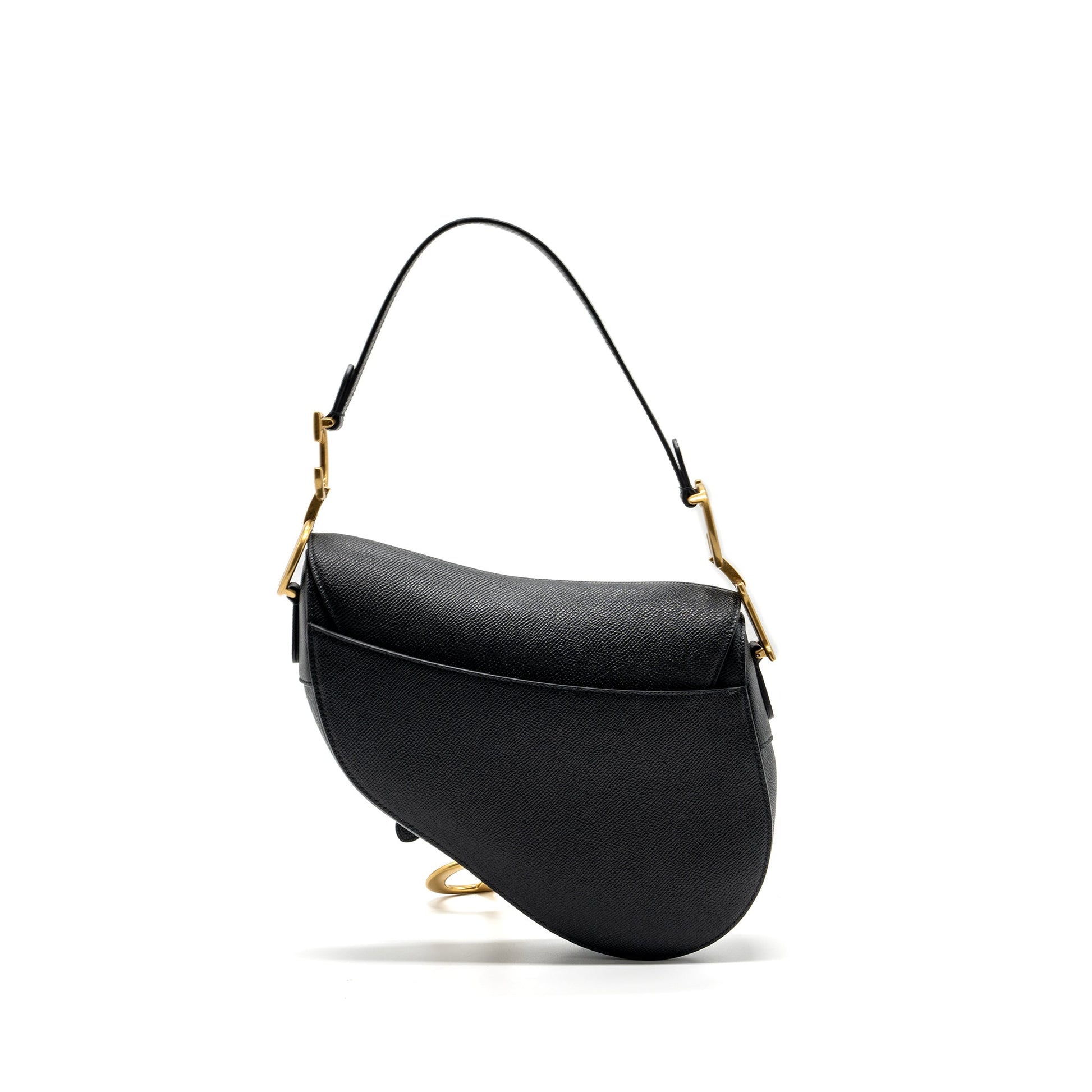 Dior Saddle Purse With Strap Grained Calfskin Handbag Black Medium Travel Bag