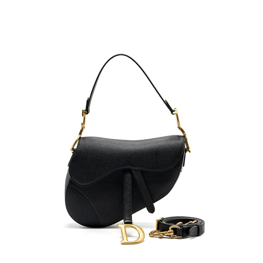 Dior Saddle Purse With Strap Grained Calfskin Handbag Black Medium Travel Bag
