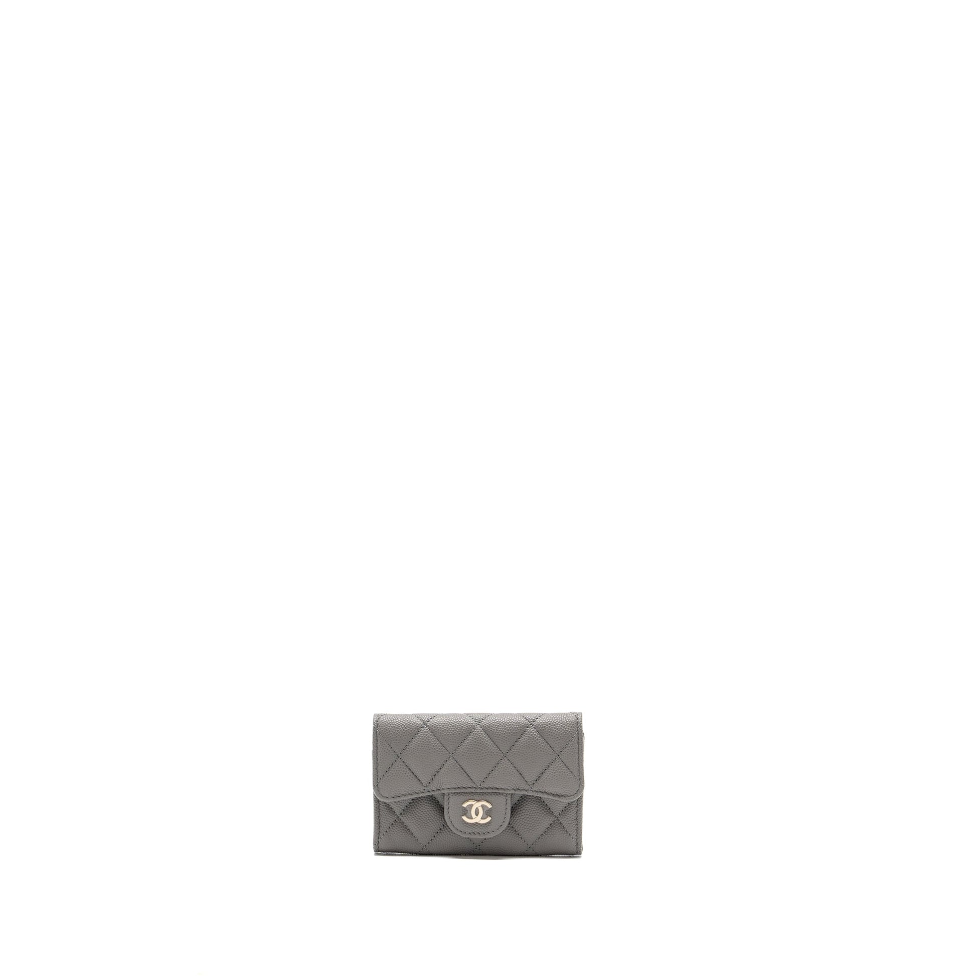 Chanel classic flap card holder caviar LGHW Grey Wallet Case