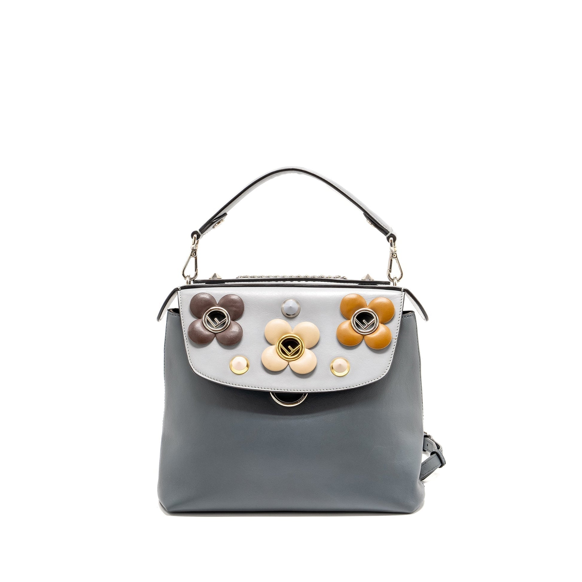 Fendi Flowerland Way Purse Calfskin Grey Multicolour Hardware Gray Mini Shoulder Bag