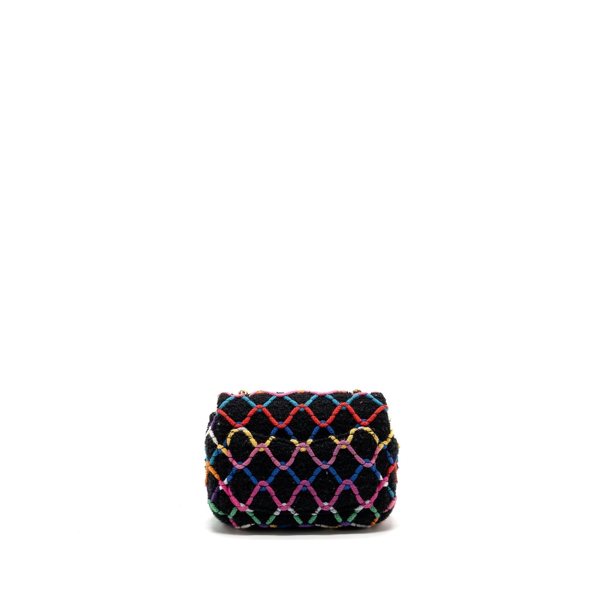 Chanel 22S pearl crush square flap fabric Multicolor Black Shoulder Bag