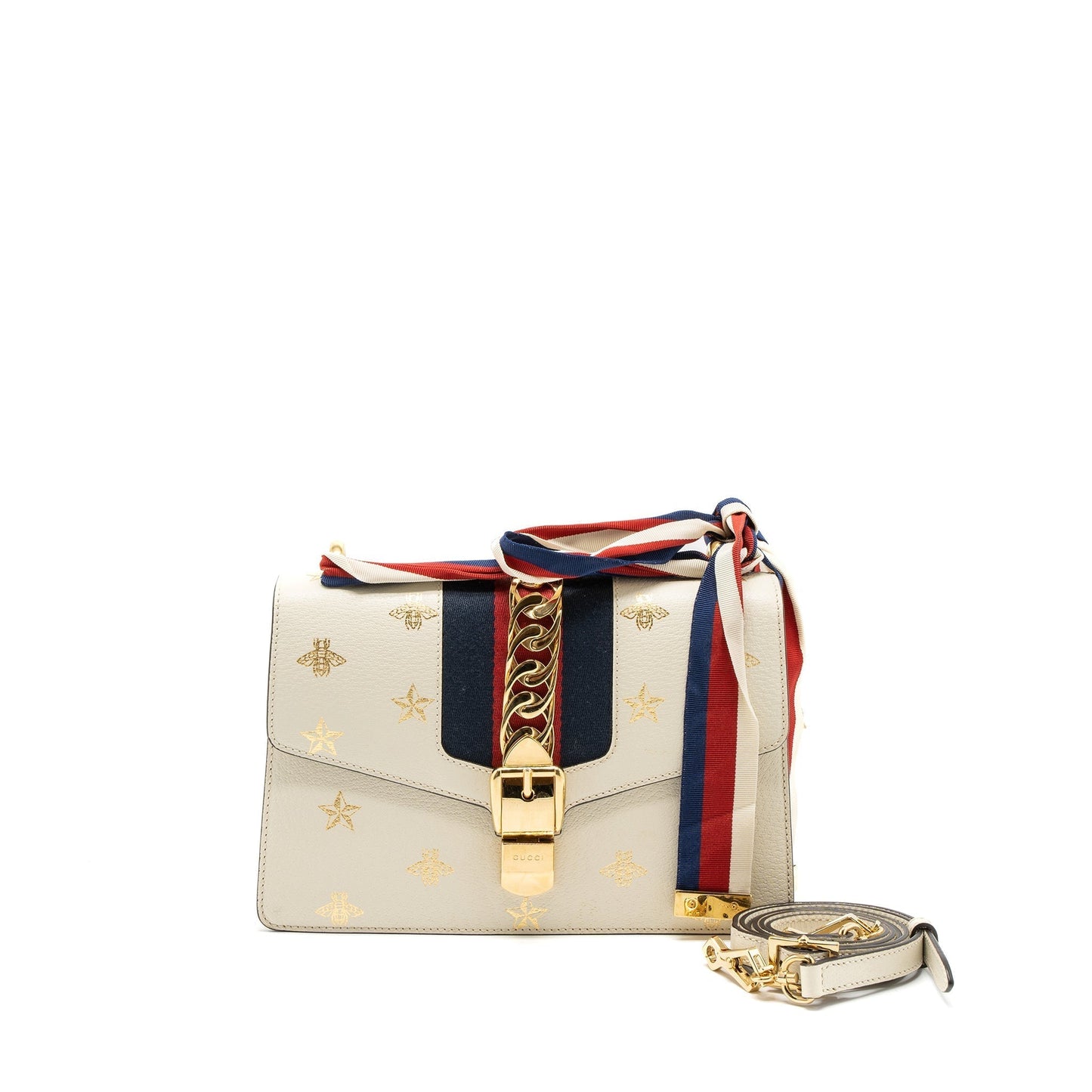 Gucci Sylvie Bag Bee Printed Calfskin White Small Travel Bag