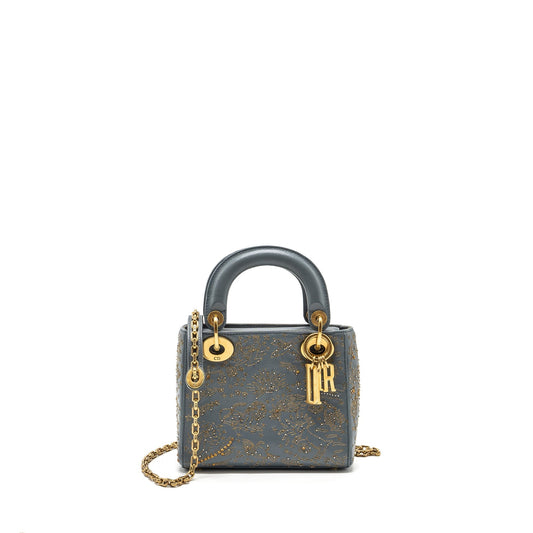 Dior Lady Limited Edition Lambskin Grey Handbag Mini Travel Bag