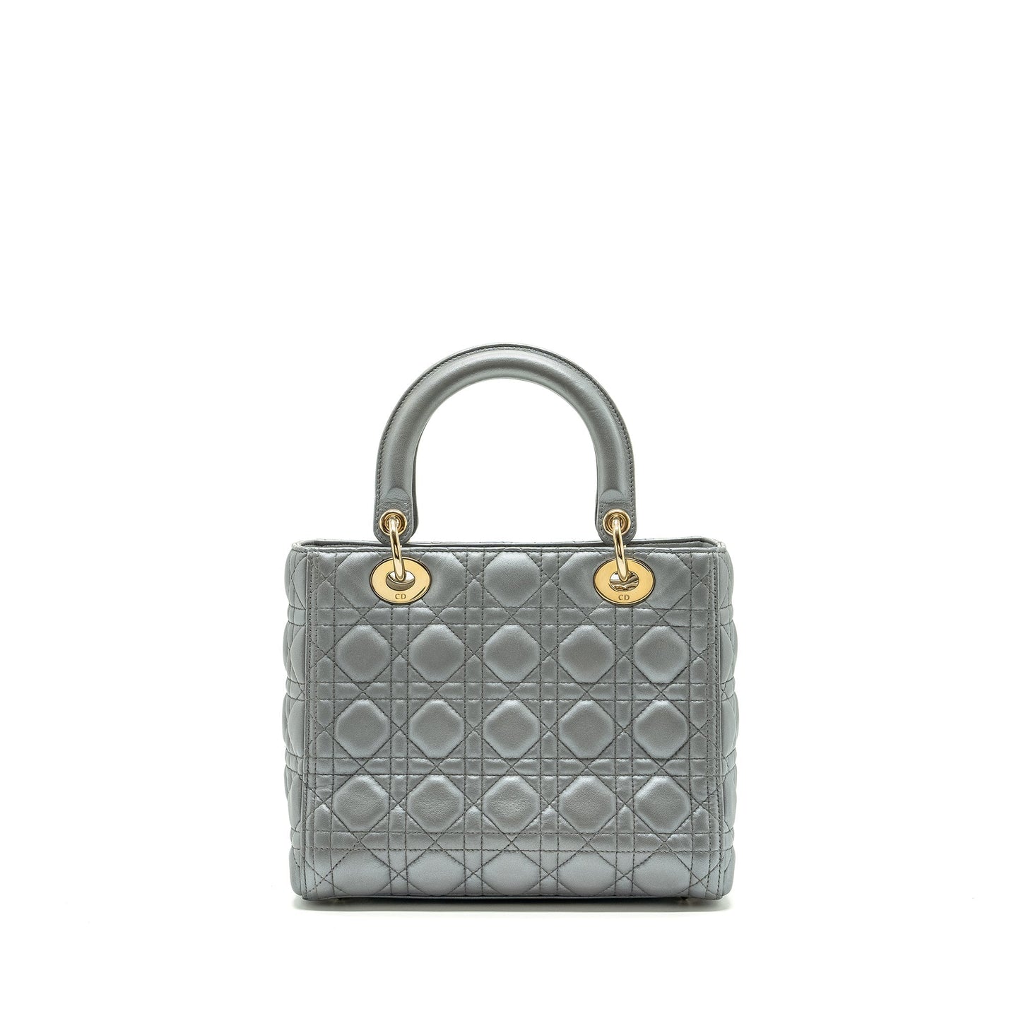 Dior Lady Lambskin Handbag Silver Medium Travel Bag