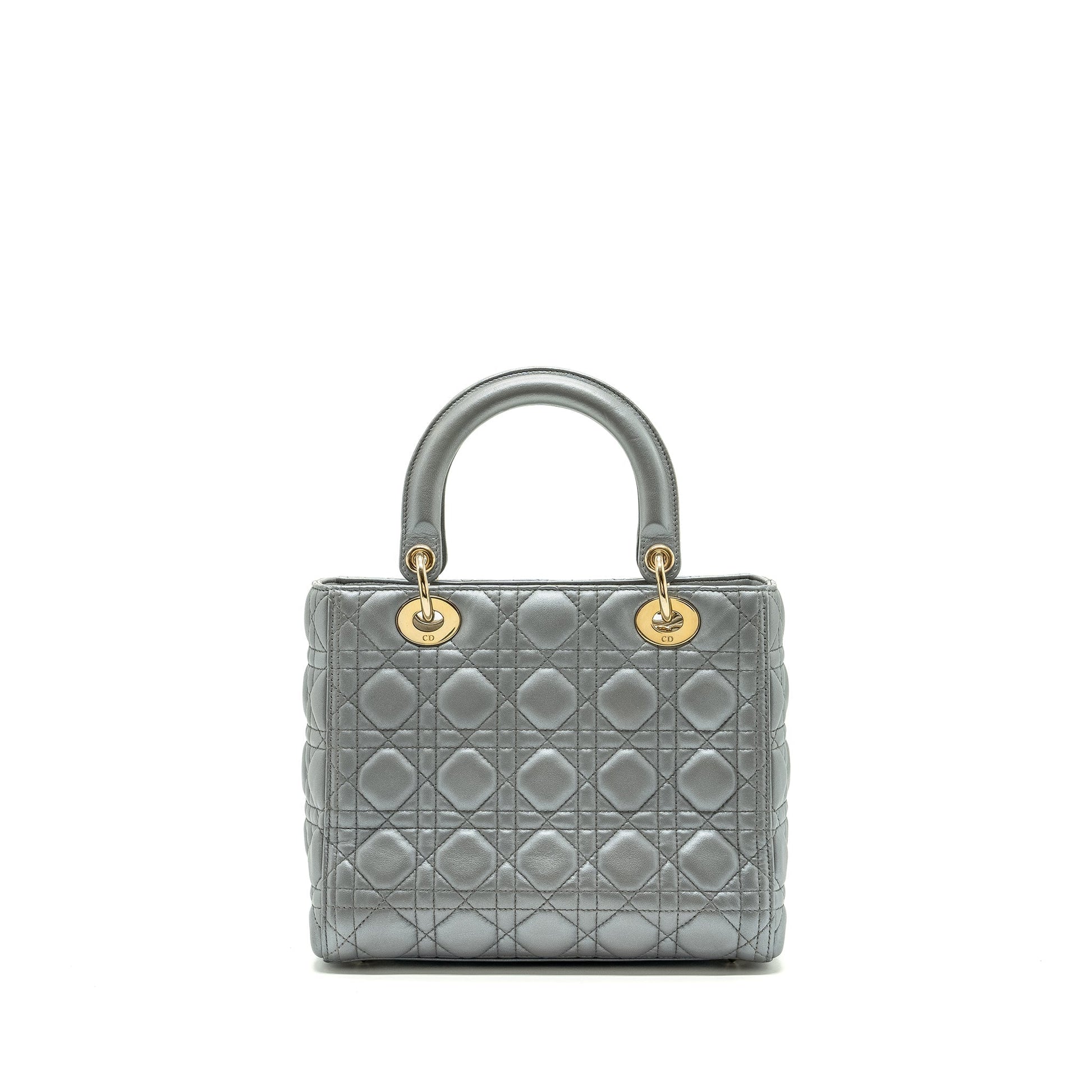 Dior Lady Lambskin Handbag Silver Medium Travel Bag