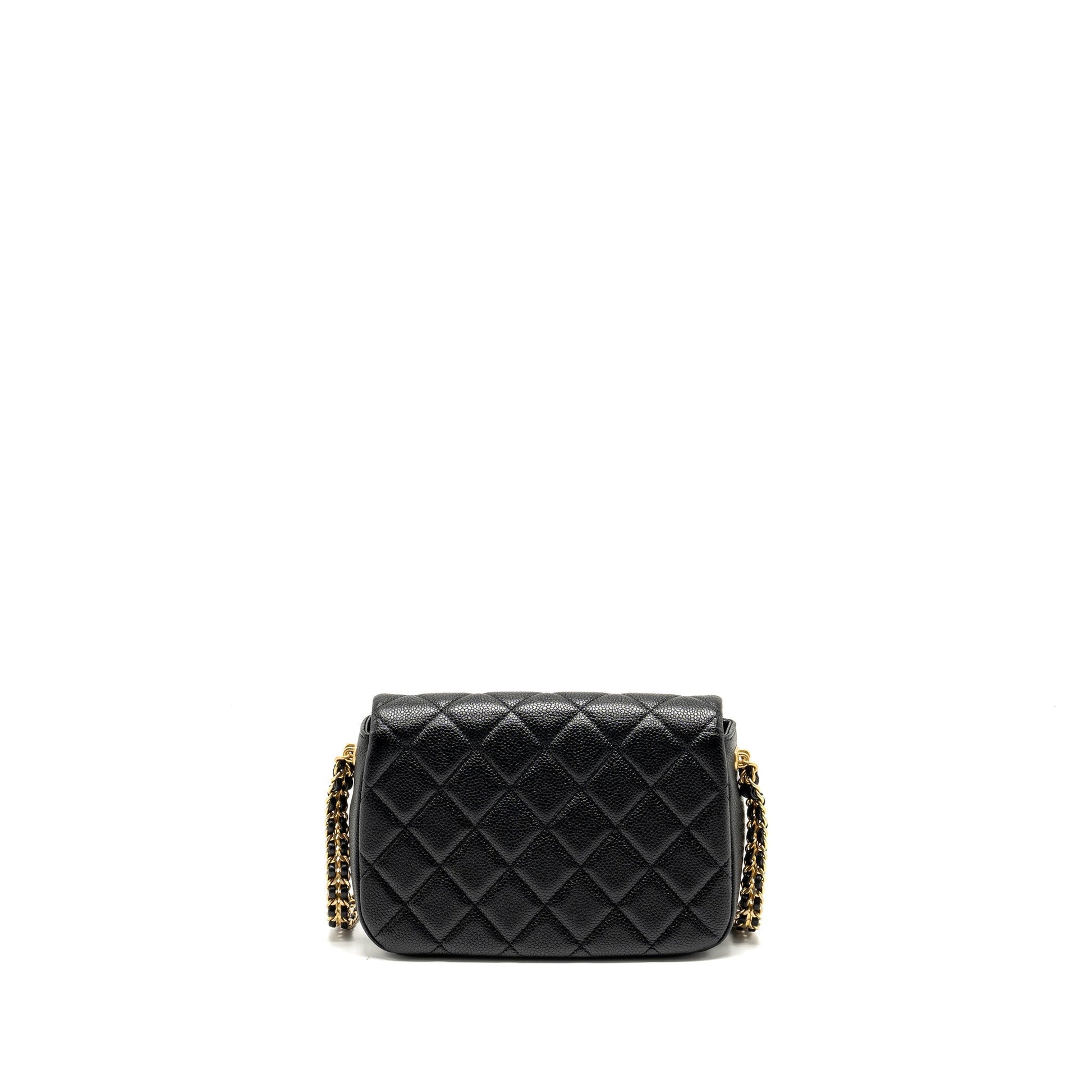 Chanel 21A Detailed Chains Flap Caviar GHW Black Shoulder Bag