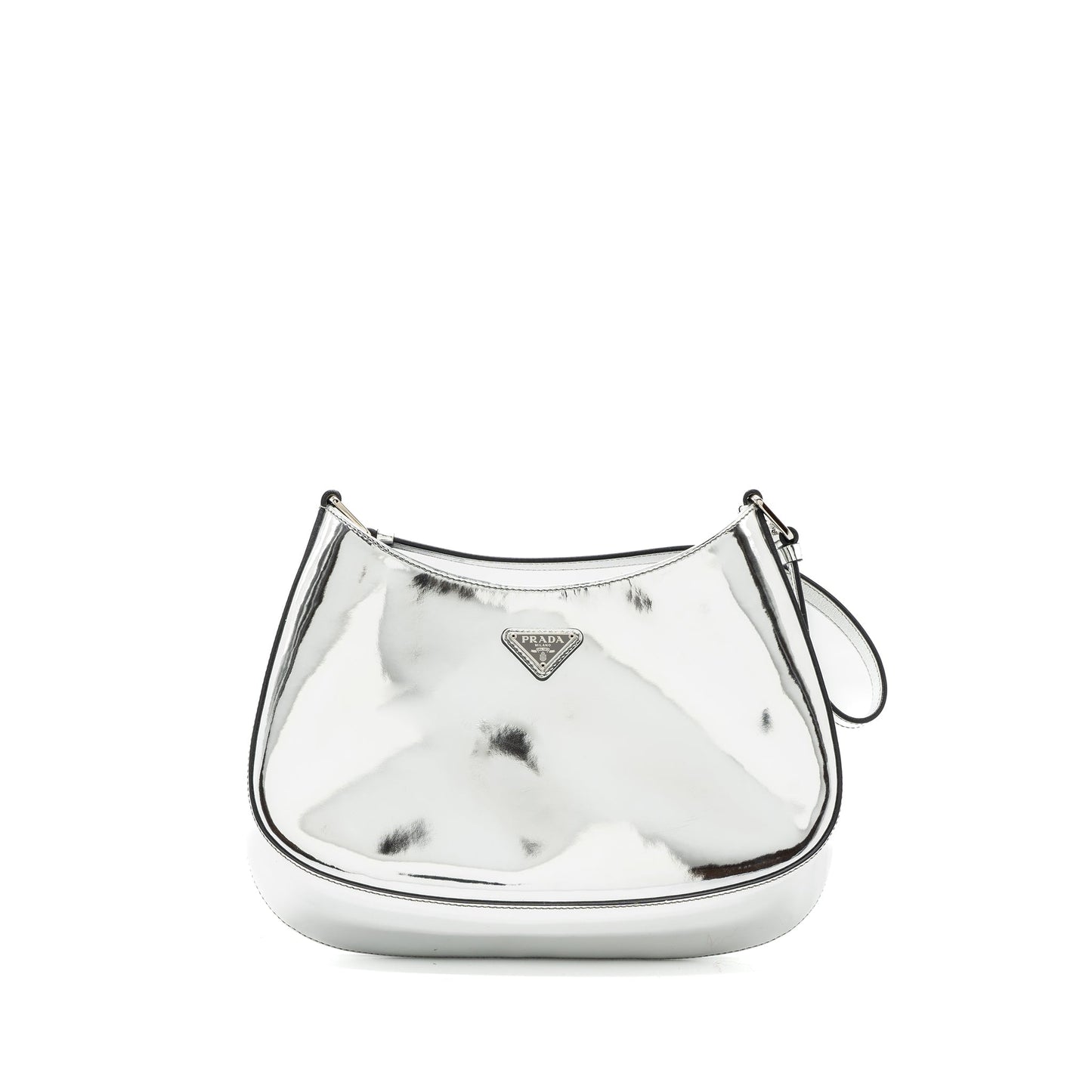 Prada Borsa A Spalla Cleo Pelle Spazzolato Argento Leather Travel Bag