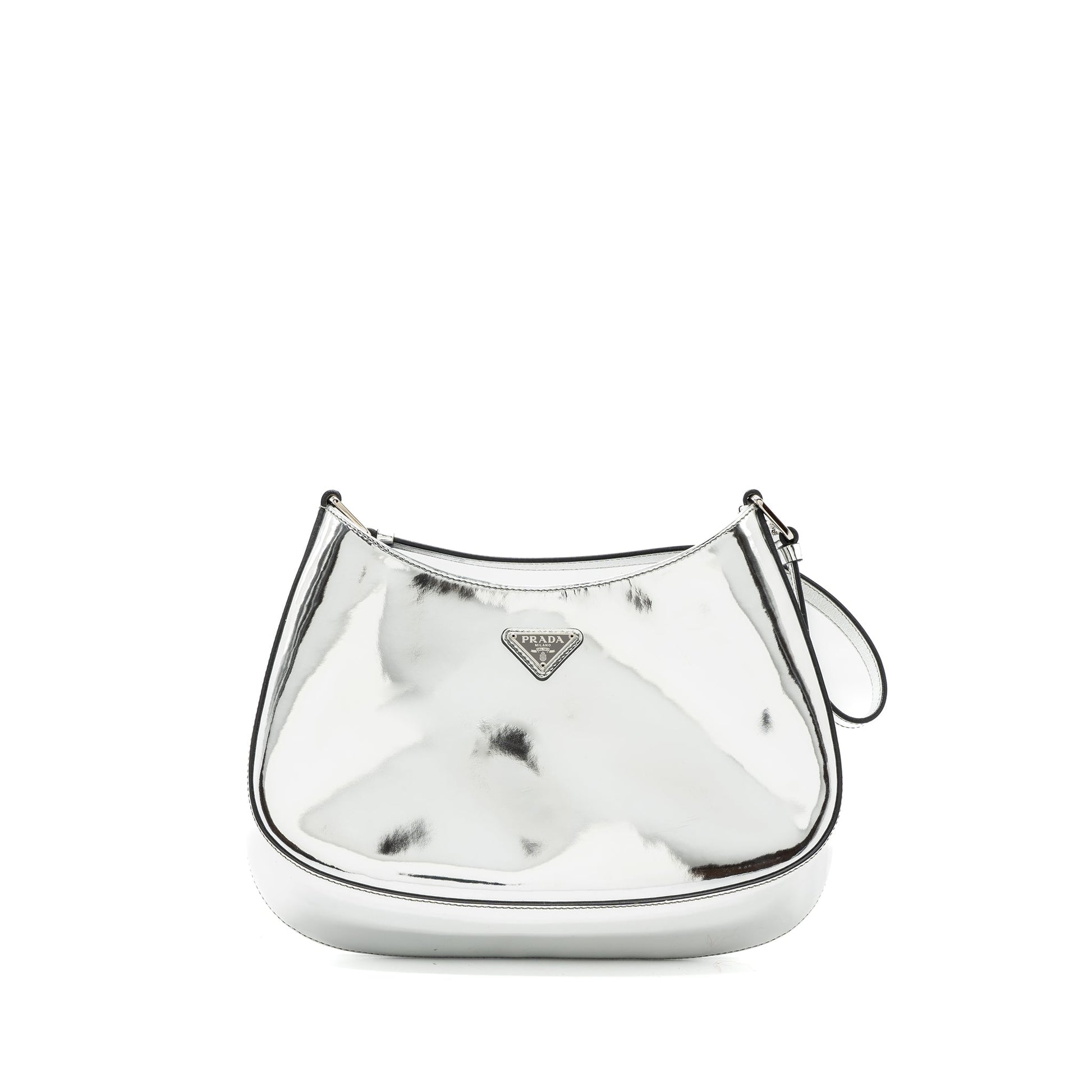 Prada Borsa A Spalla Cleo Pelle Spazzolato Argento Leather Travel Bag