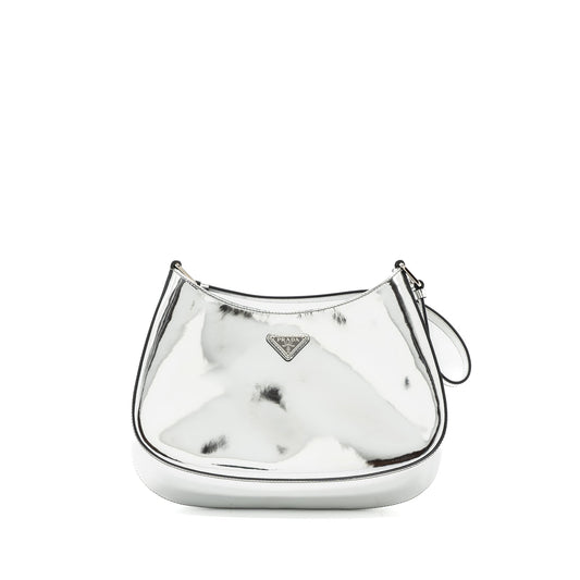 Prada Borsa A Spalla Cleo Pelle Spazzolato Argento Leather Travel Bag