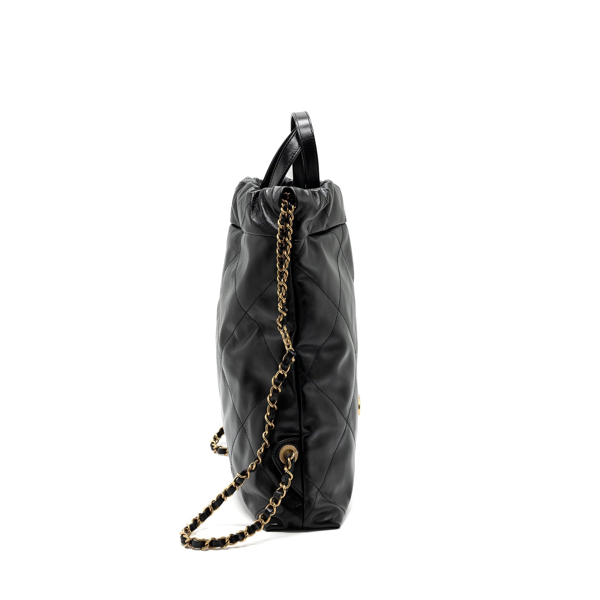 Chanel 22 Backpack Shiny Calfskin GHW Microchip Black