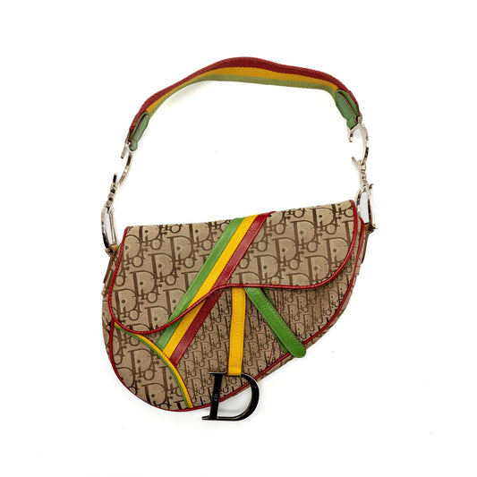 Dior Saddle Purse Multicolour Handbag Leather Canvas Travel Bag