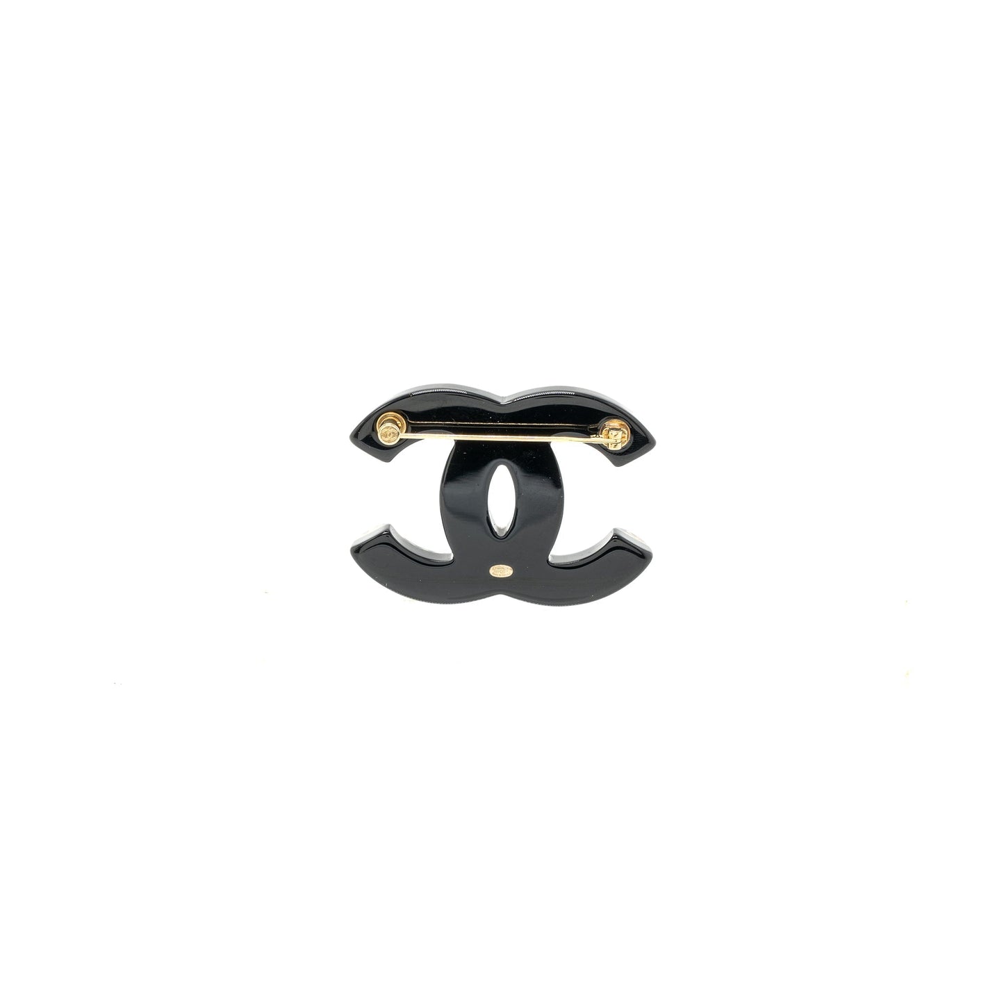 Chanel CC logo Brooch Acrylic LGHW Black Handbag