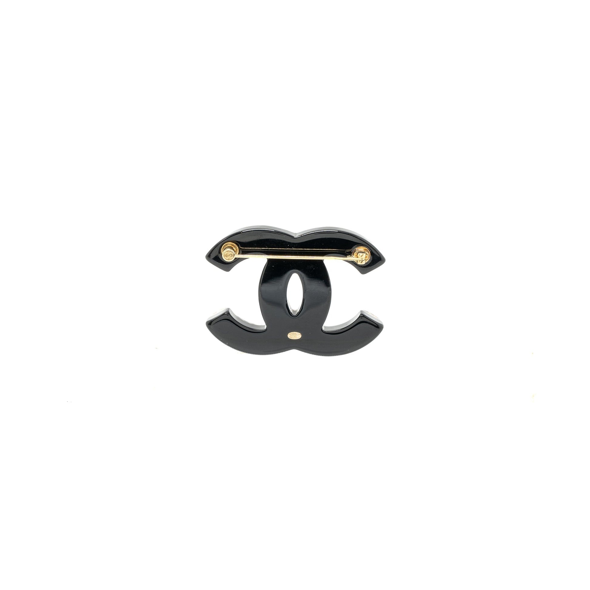 Chanel CC logo Brooch Acrylic LGHW Black Handbag