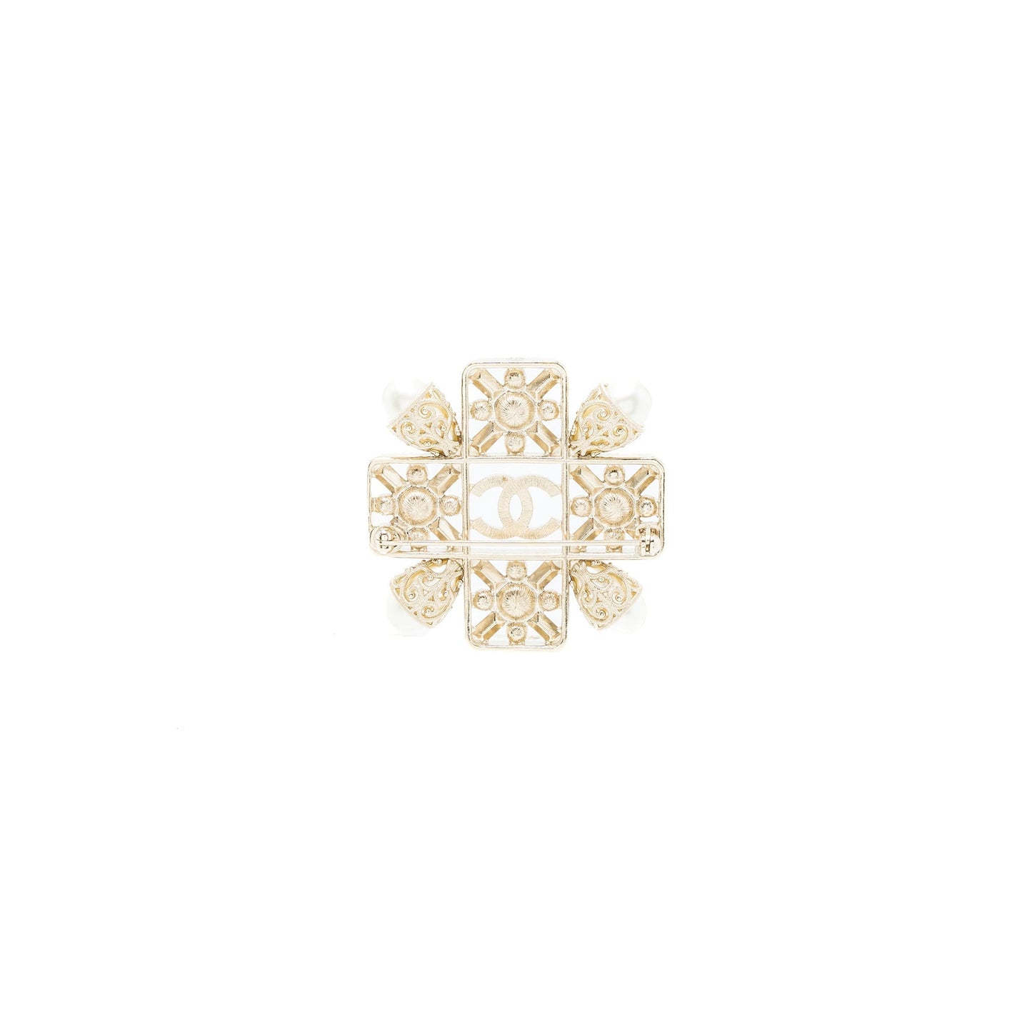 Chanel CC Logo Square Brooch Pearl Crystal Handbag