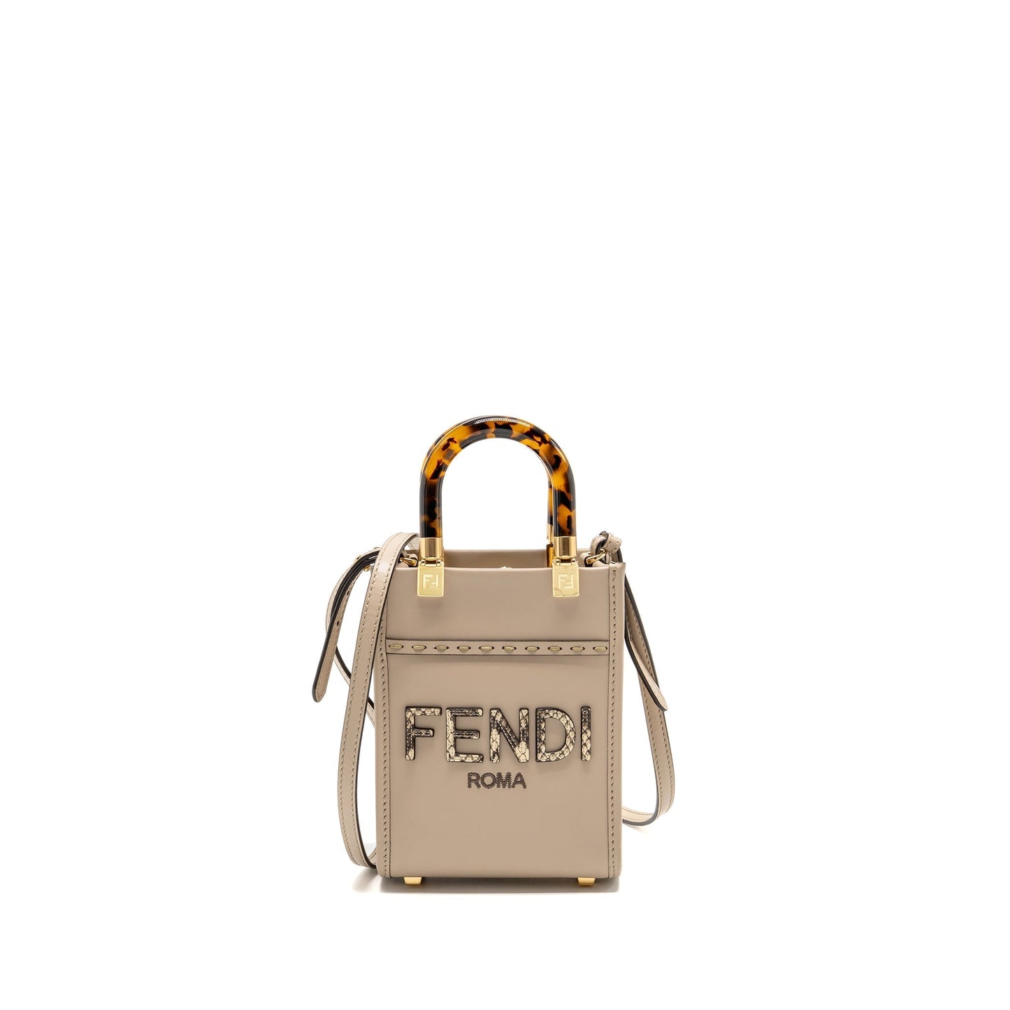 Fendi Sunshine Shopper Tote Purse Light Grey Leather Gray Mini Tote Bag