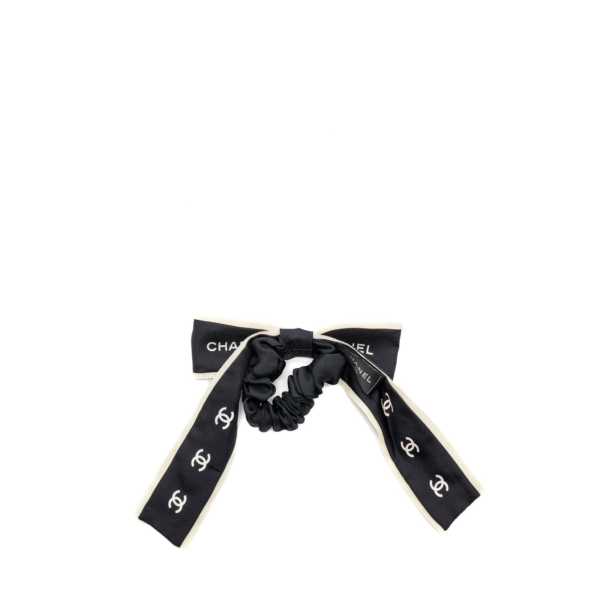 Chanel Hair Tie silk twill Black White Handbag