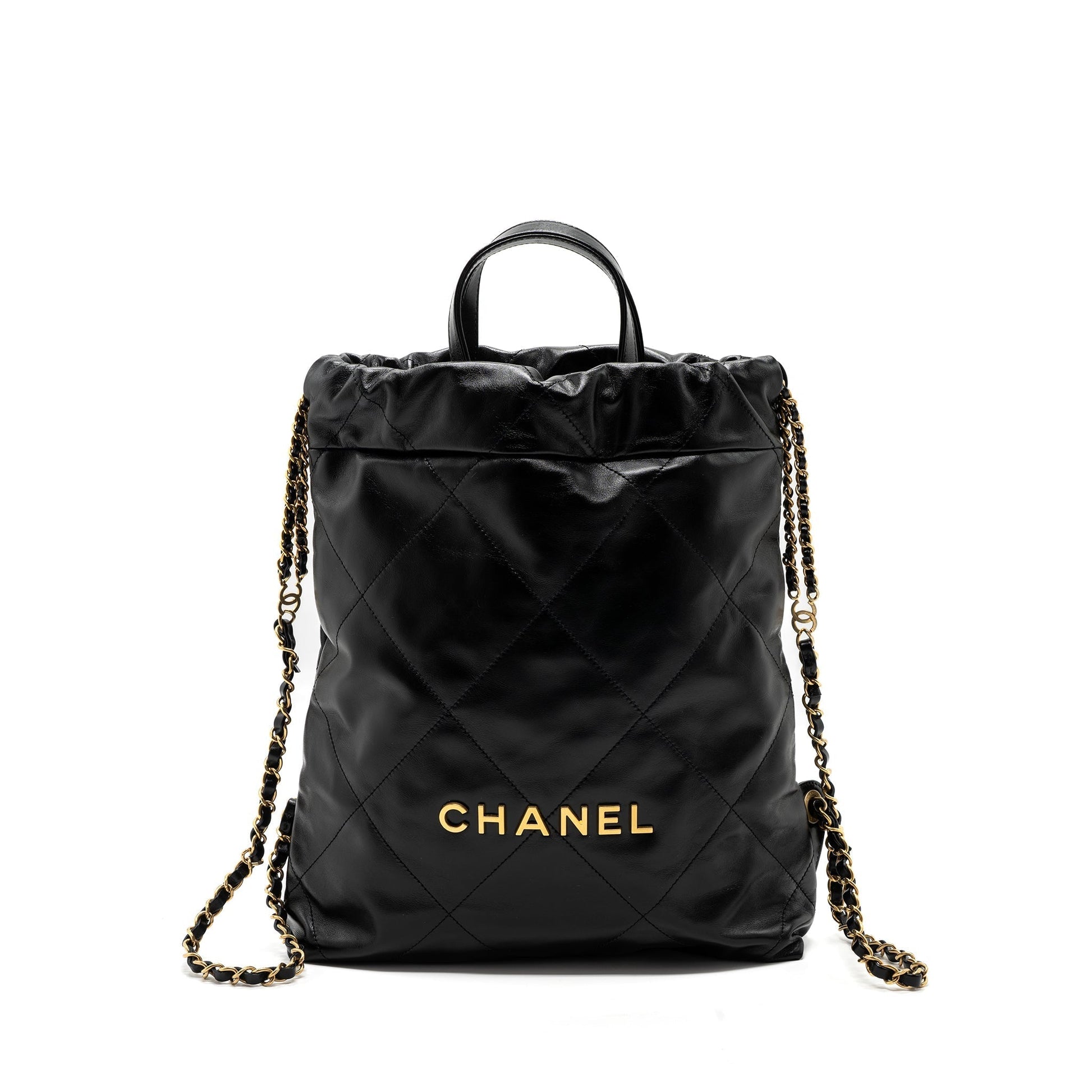 Chanel 22 Backpack Shiny Calfskin GHW Microchip Black