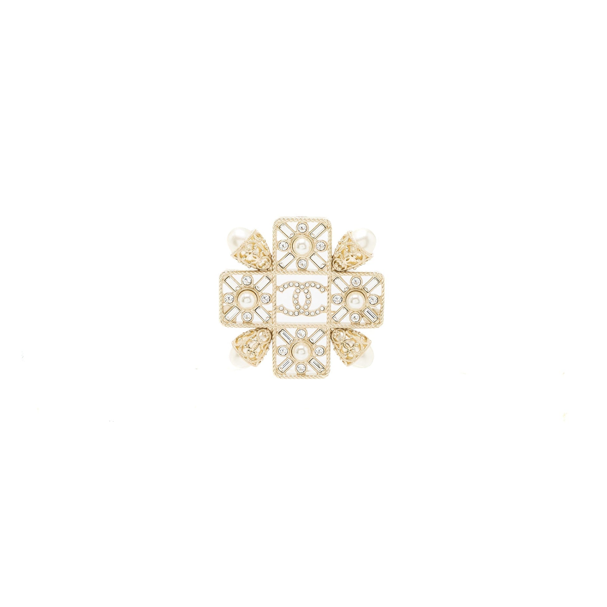 Chanel CC Logo Square Brooch Pearl Crystal Handbag