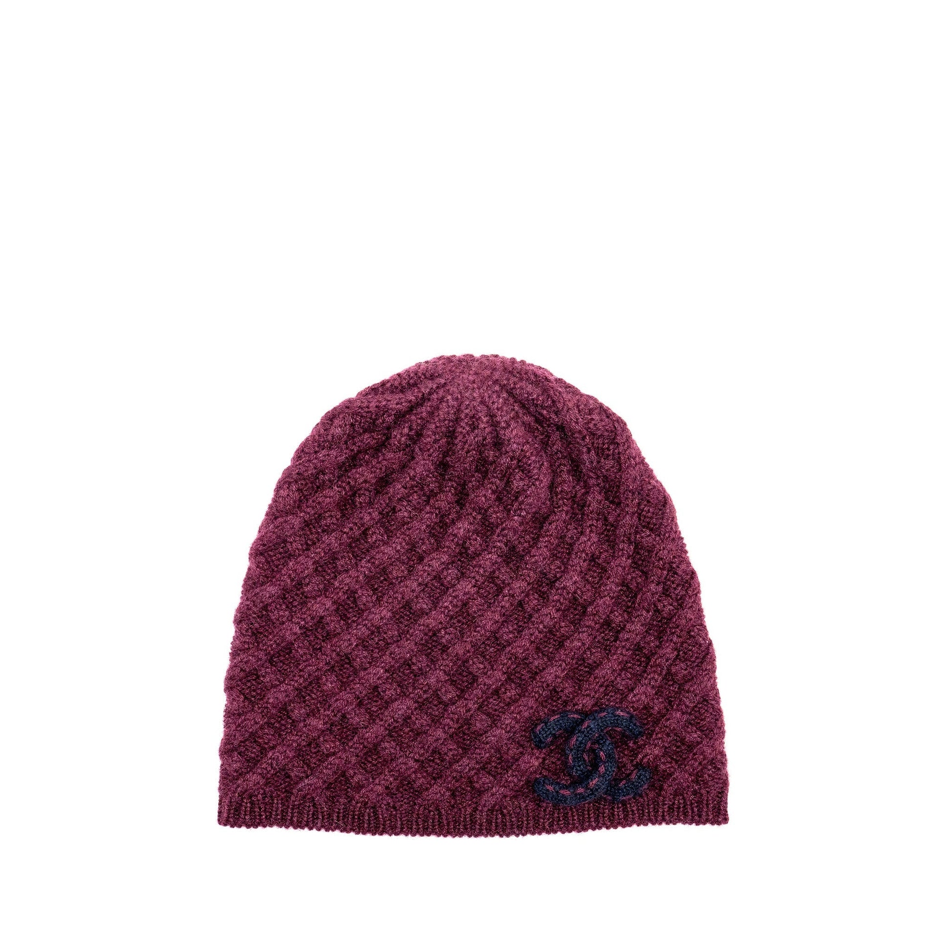 Chanel beanie hat cashmere burgundy navy